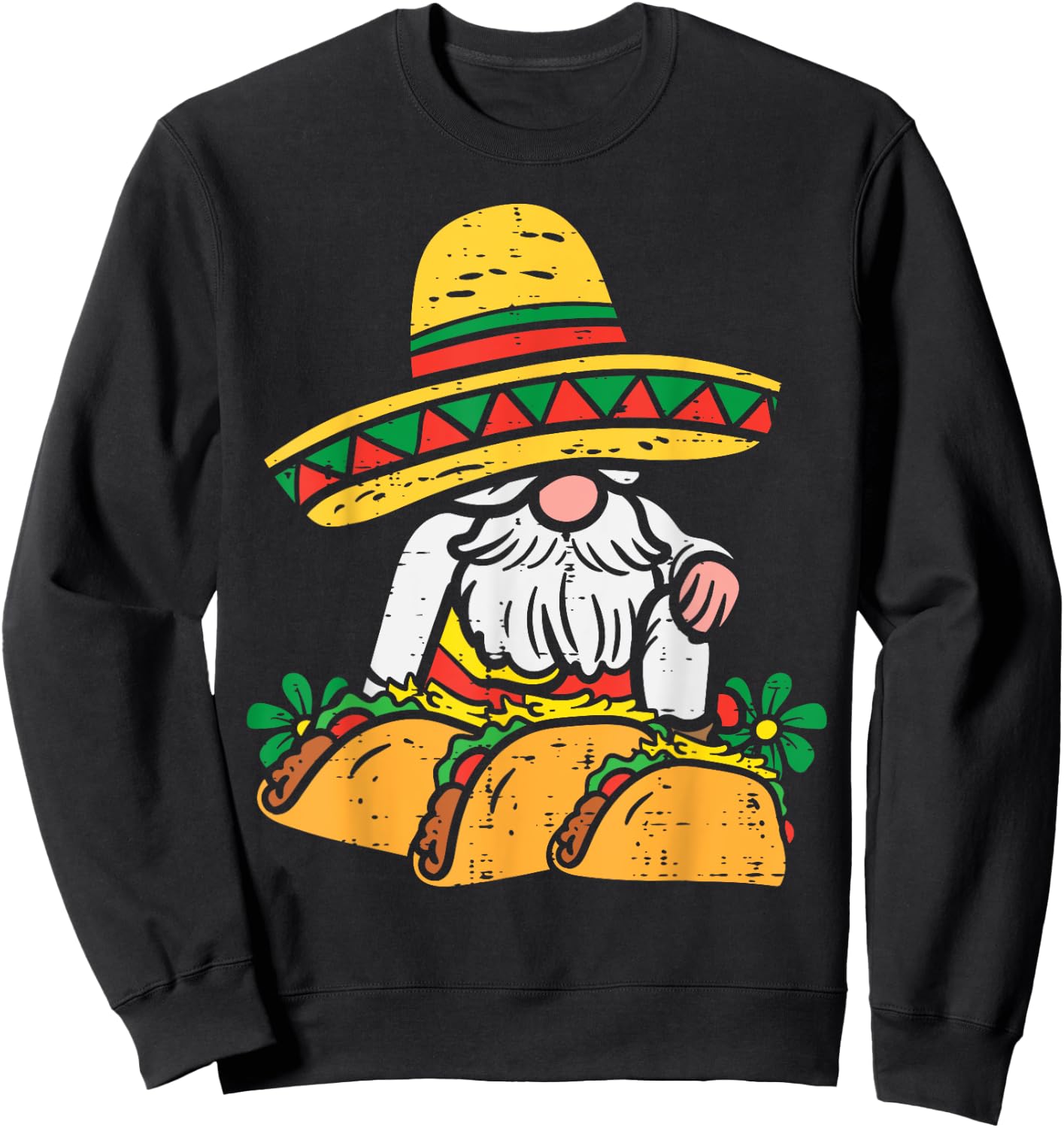 Mexican Gnome Sombrero Tacos Cinco De Mayo Fiesta Men Women Sweatshirt - Sweatshirt | Black