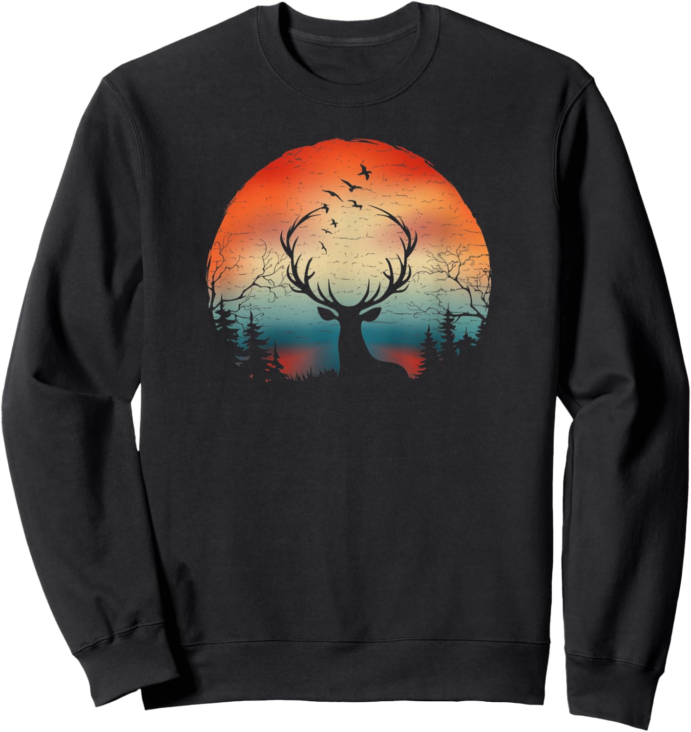 Elks Wapiti In The Woods, Mountains Wild Hunting Camping Sweatshirt - Sweatshirt | Black