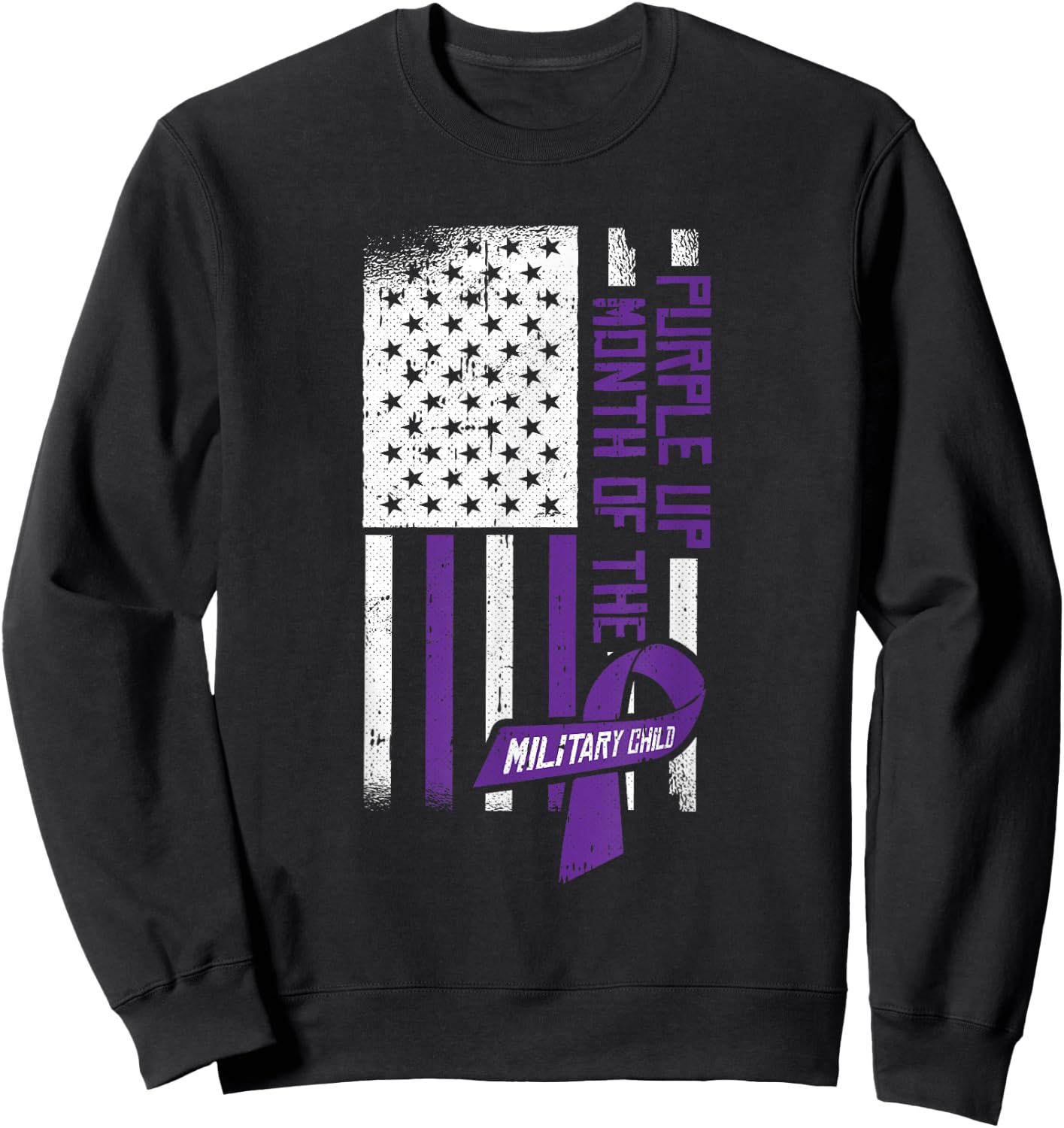 Purple Up Month Of The Military Child American Flag Kids Sweatshirt - Sweatshirt | Black