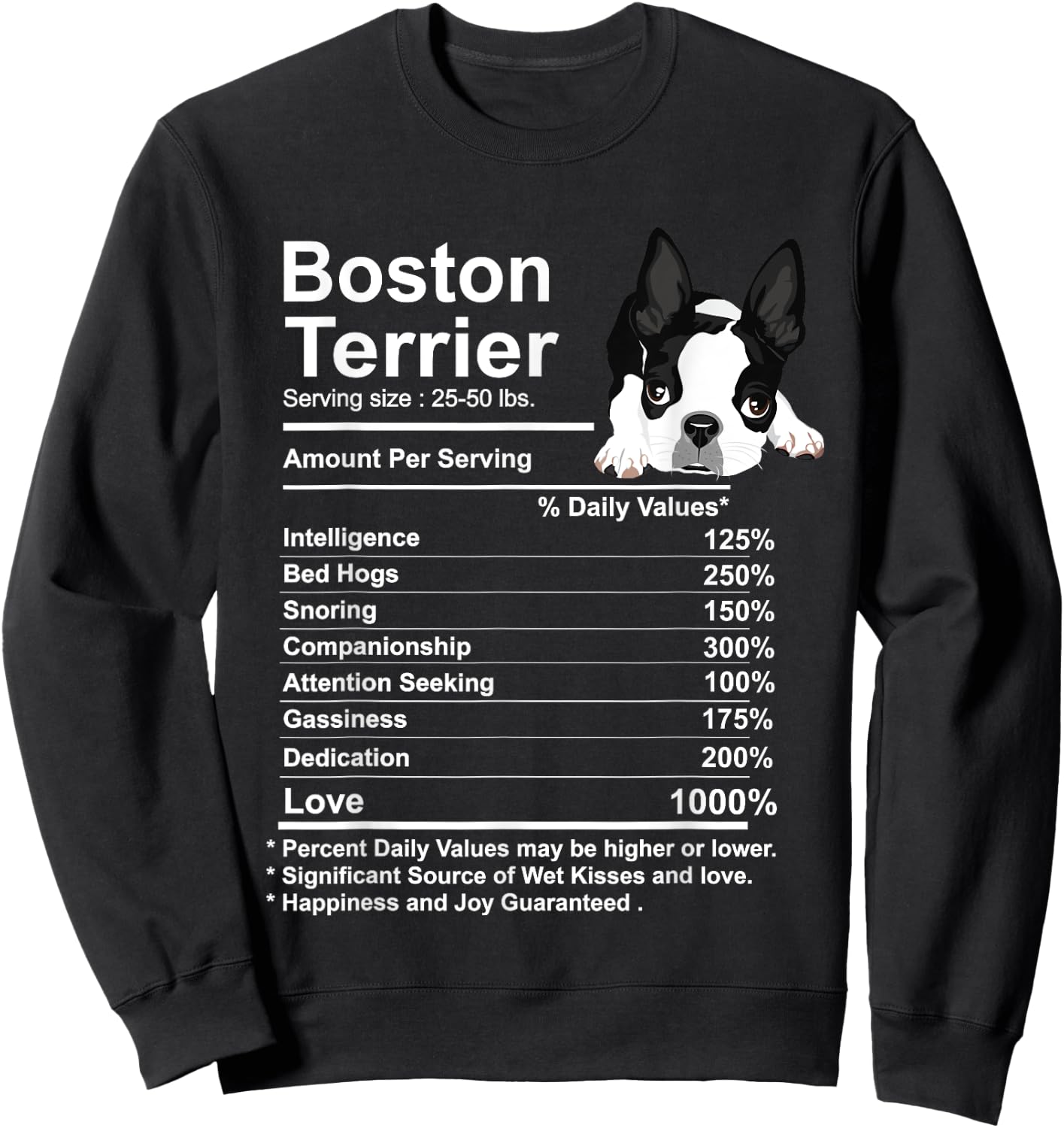 Funny Boston Terrier Facts Nutrition Gift Boston Terrier mom Sweatshirt - Sweatshirt | Black