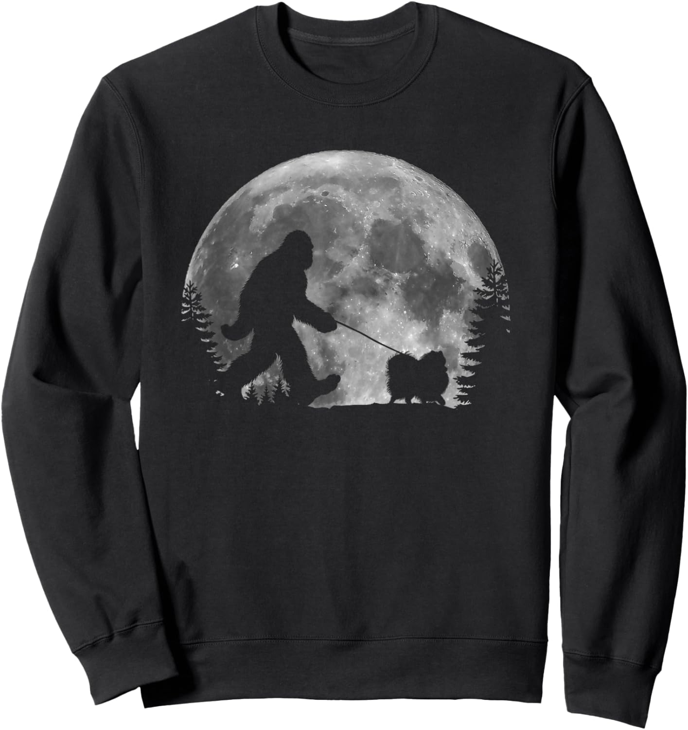 Bigfoot Walking a Dog Funny Pomeranian Lovers Moon Halloween Women Kids Sweatshirt - Sweatshirt | Black