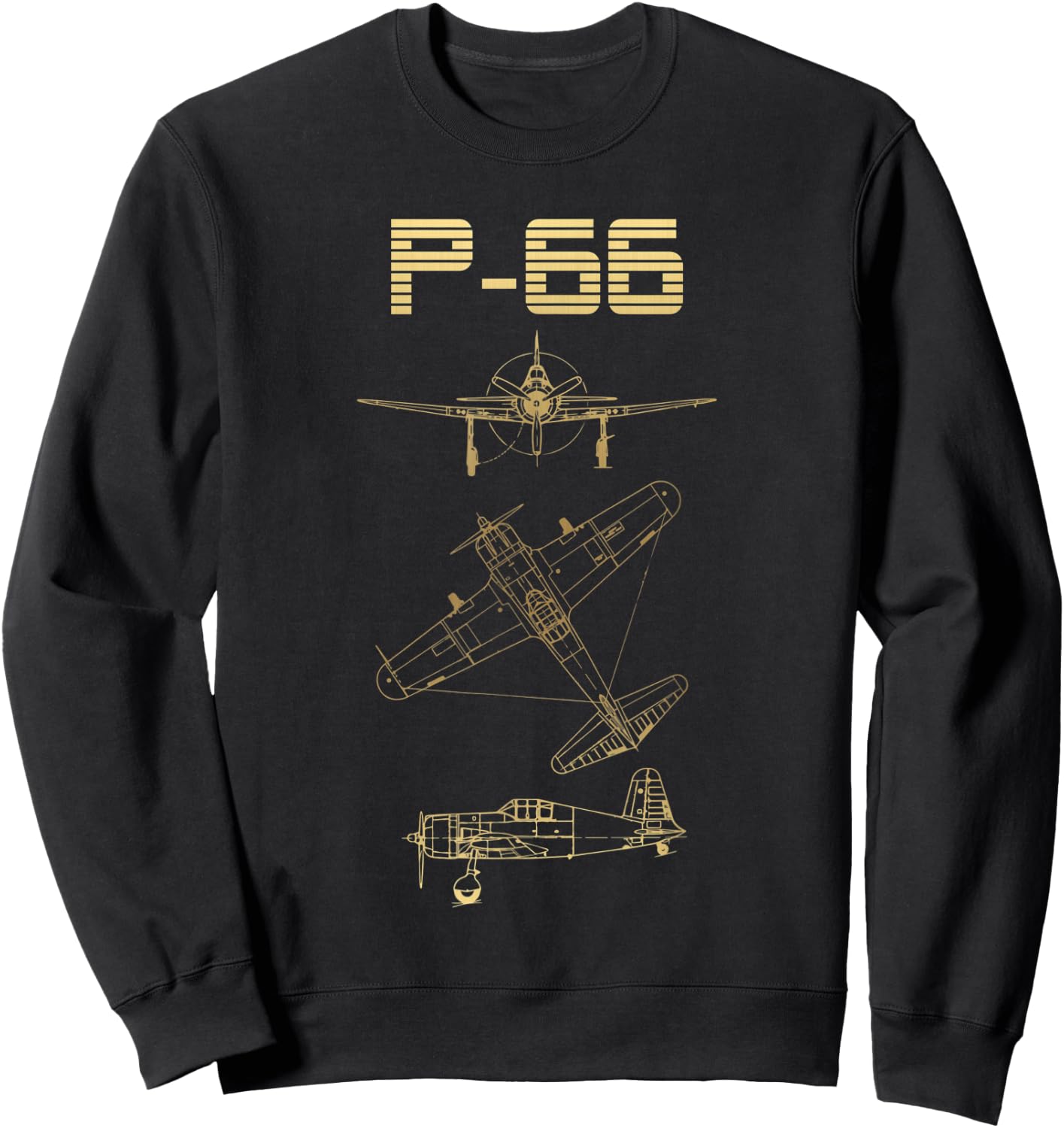 P-66 Fighter WW2 Plane Warbird Blueprint Schematics Diagram Sweatshirt - Sweatshirt | Black
