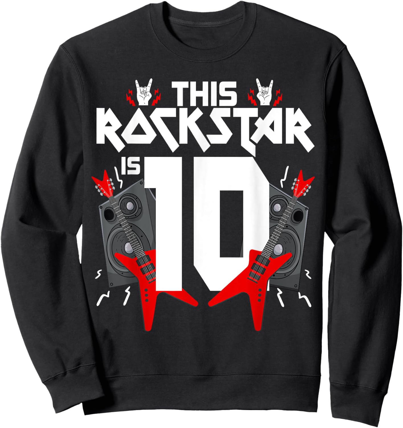 10 Year Old Rock And Roll Star Birthday Guitar 10th Gift Sweatshirt - Sweatshirt | Black