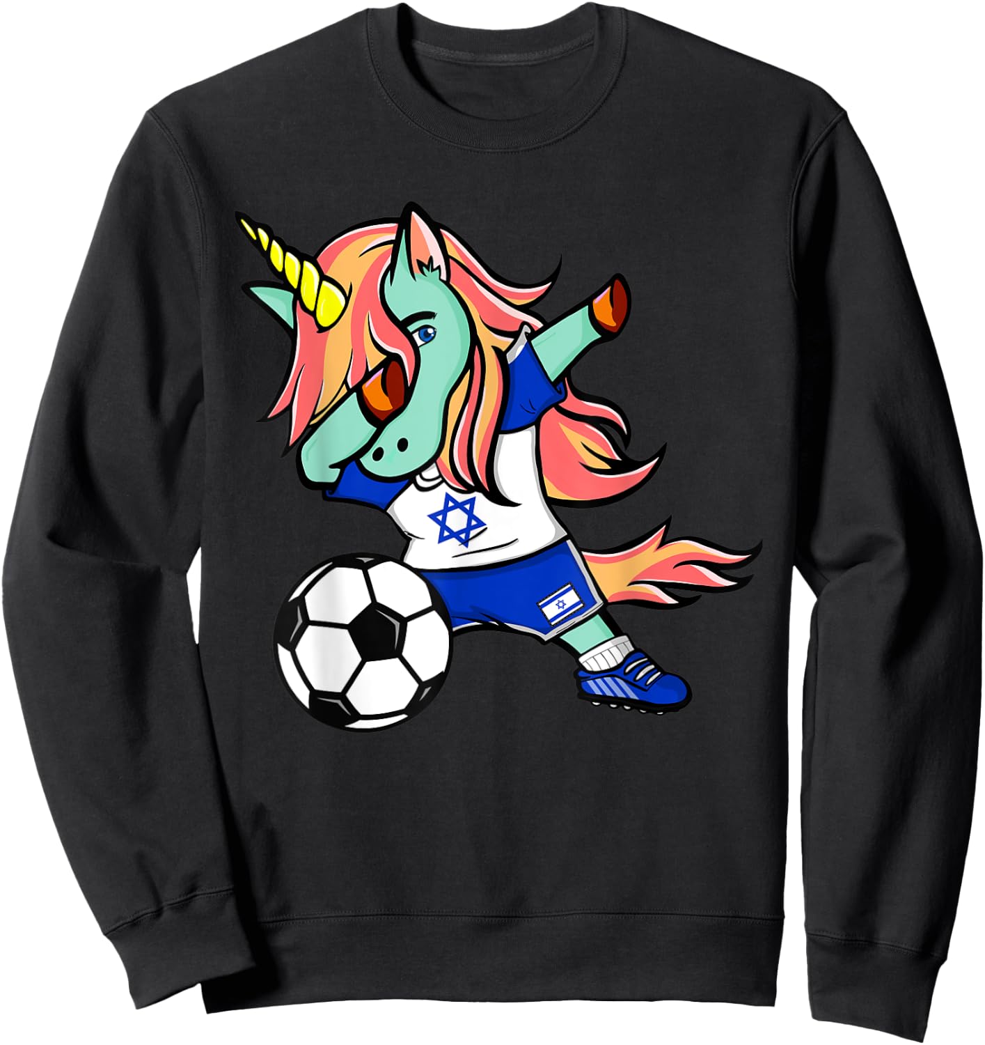 Funny Dabbing Unicorn Israel Football - Israeli Flag Soccer Sweatshirt - Sweatshirt | Black