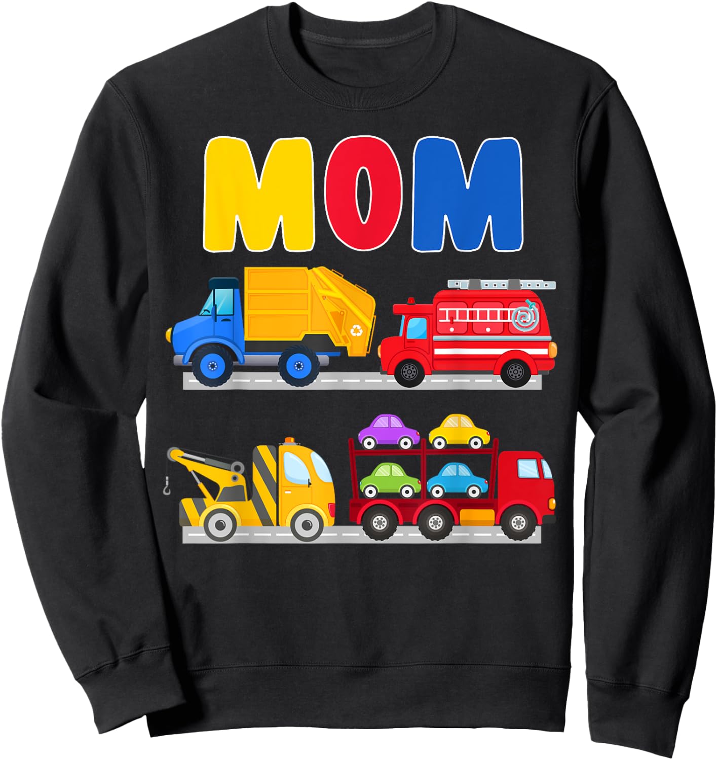 Mom of the Birthday Boy Transportation Vehicles Trucks Cars Sweatshirt - Sweatshirt | Black