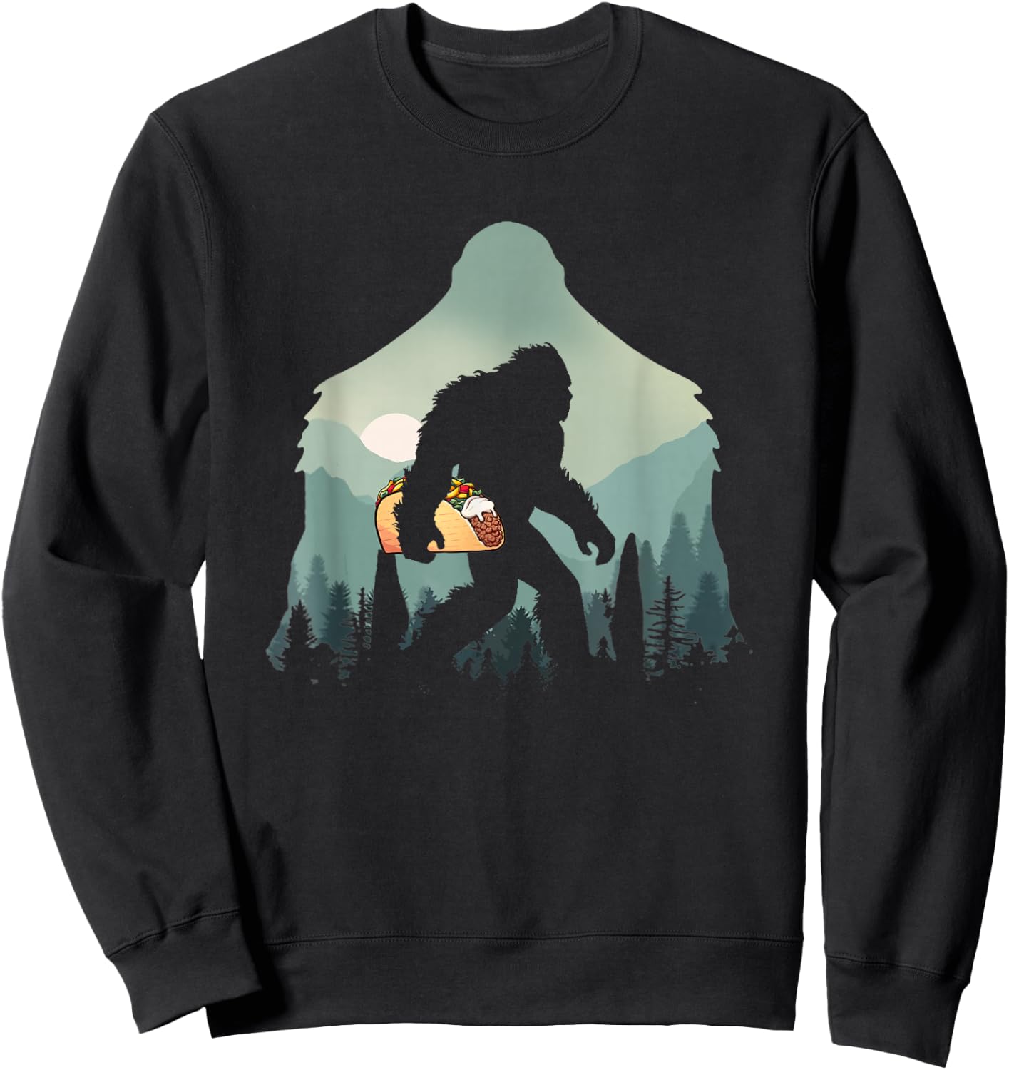 Funny Bigfoot With Tacos Sasquatch Believe Cinco de Mayo Sweatshirt - Sweatshirt | Black