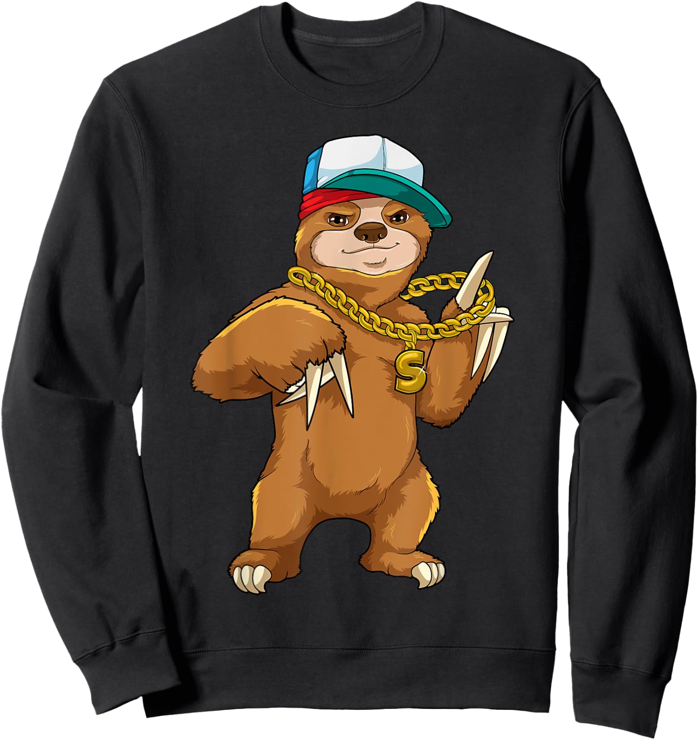 Urban Sloth Rapper Hip Hop Street Music Chain Slow Music Sweatshirt - Sweatshirt | Black