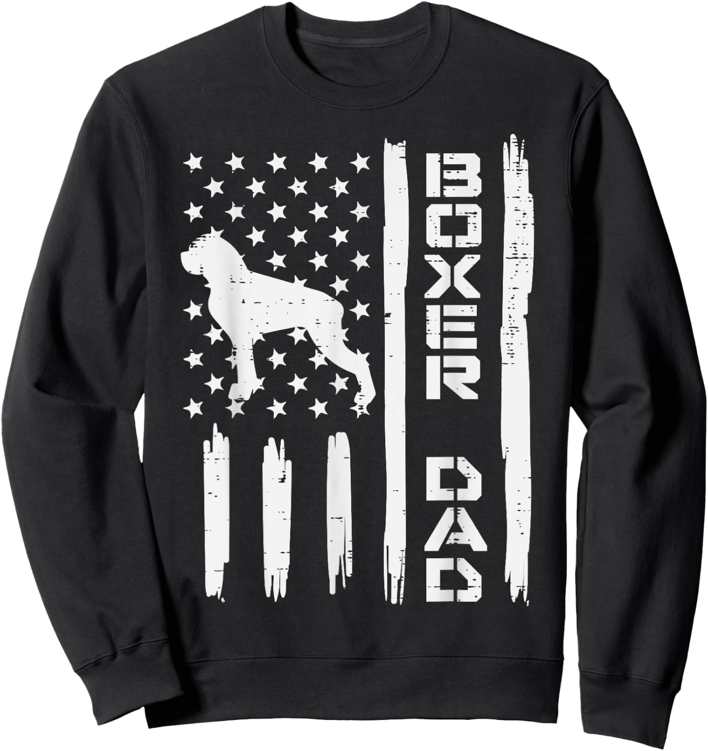 Boxer Dad US Flag Vintage Patriotic Dog Lover Owner Men Gift Sweatshirt - Sweatshirt | Black