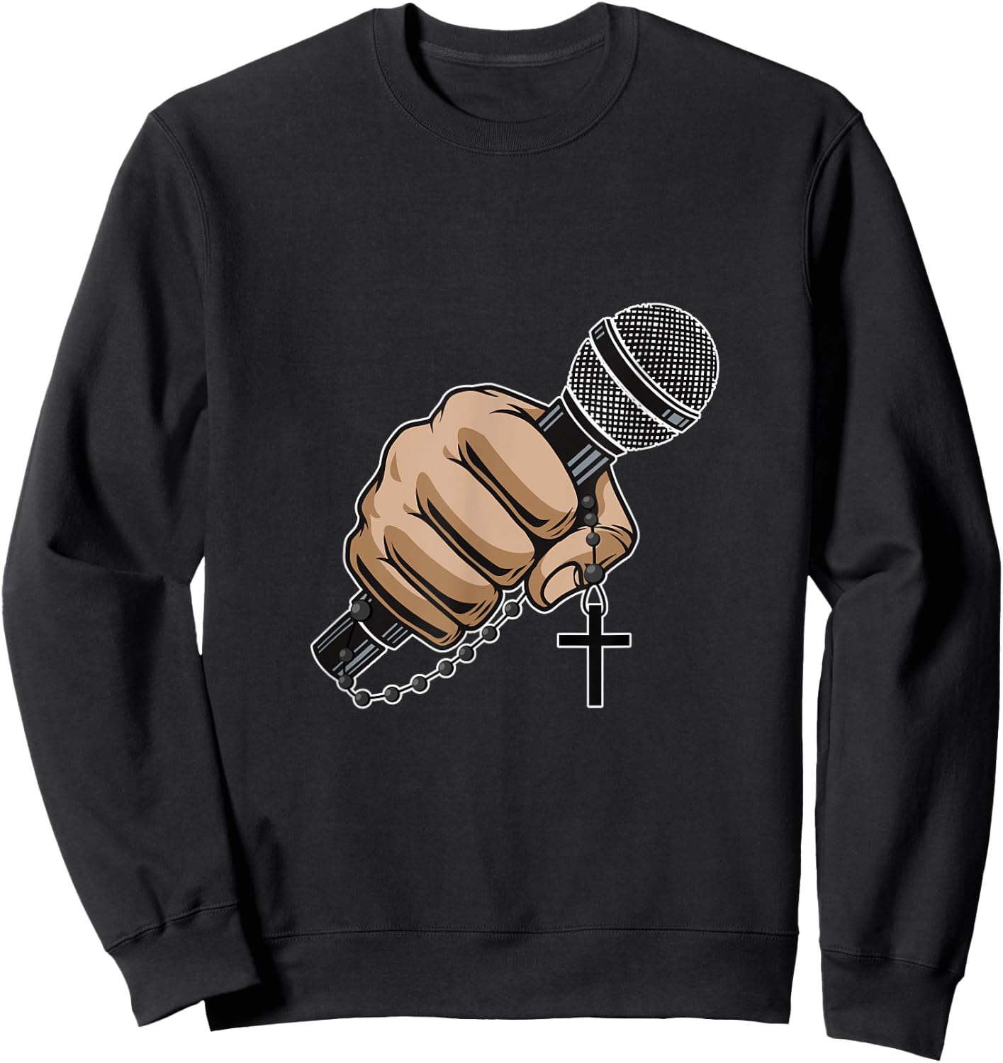 Mic Microphone Priest Cross Believer Religious Bible Gift Sweatshirt - Sweatshirt | Black