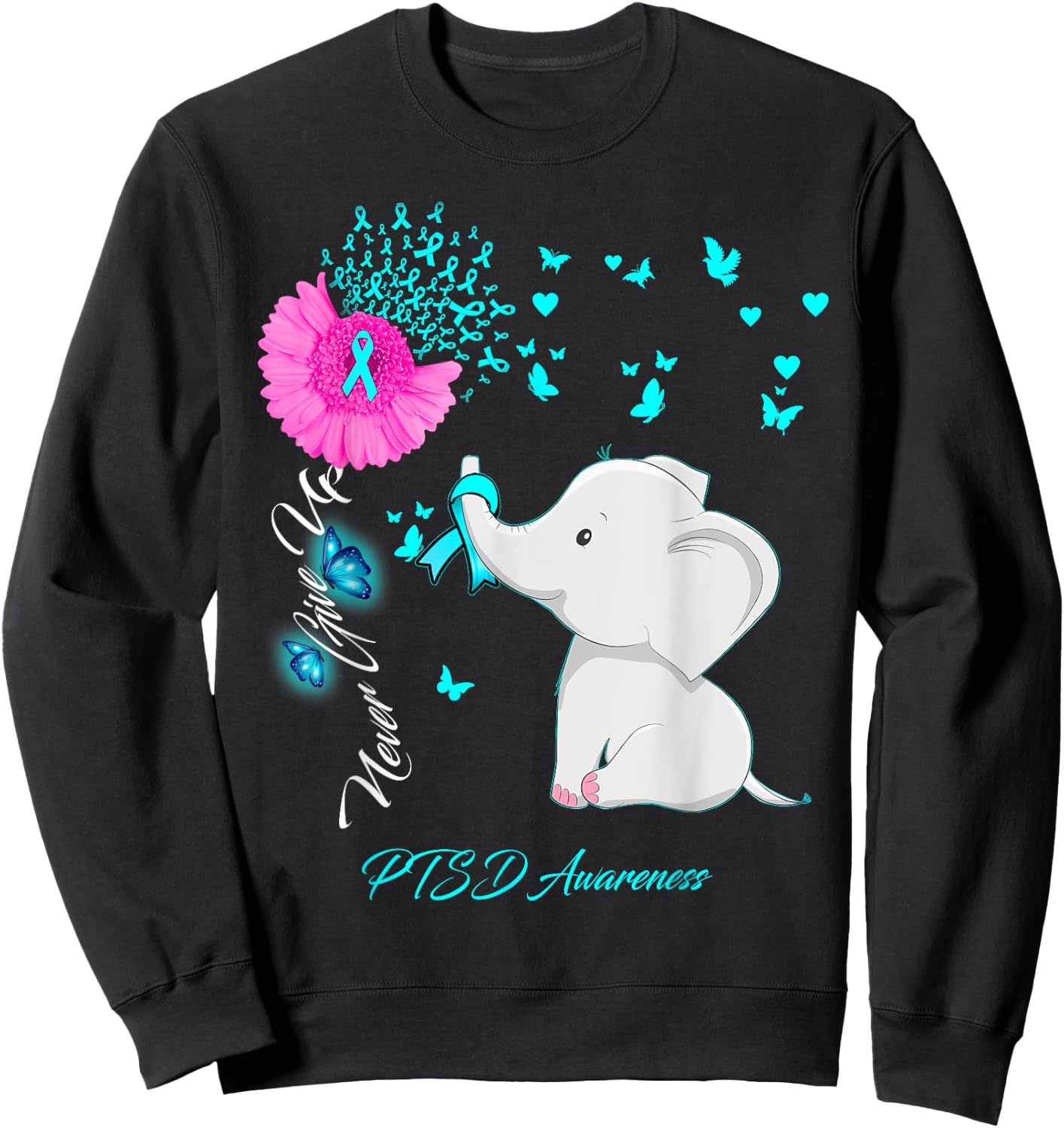 Elephant PTSD Awareness - PTSD Ribbon Gifts Sweatshirt - Sweatshirt | Black