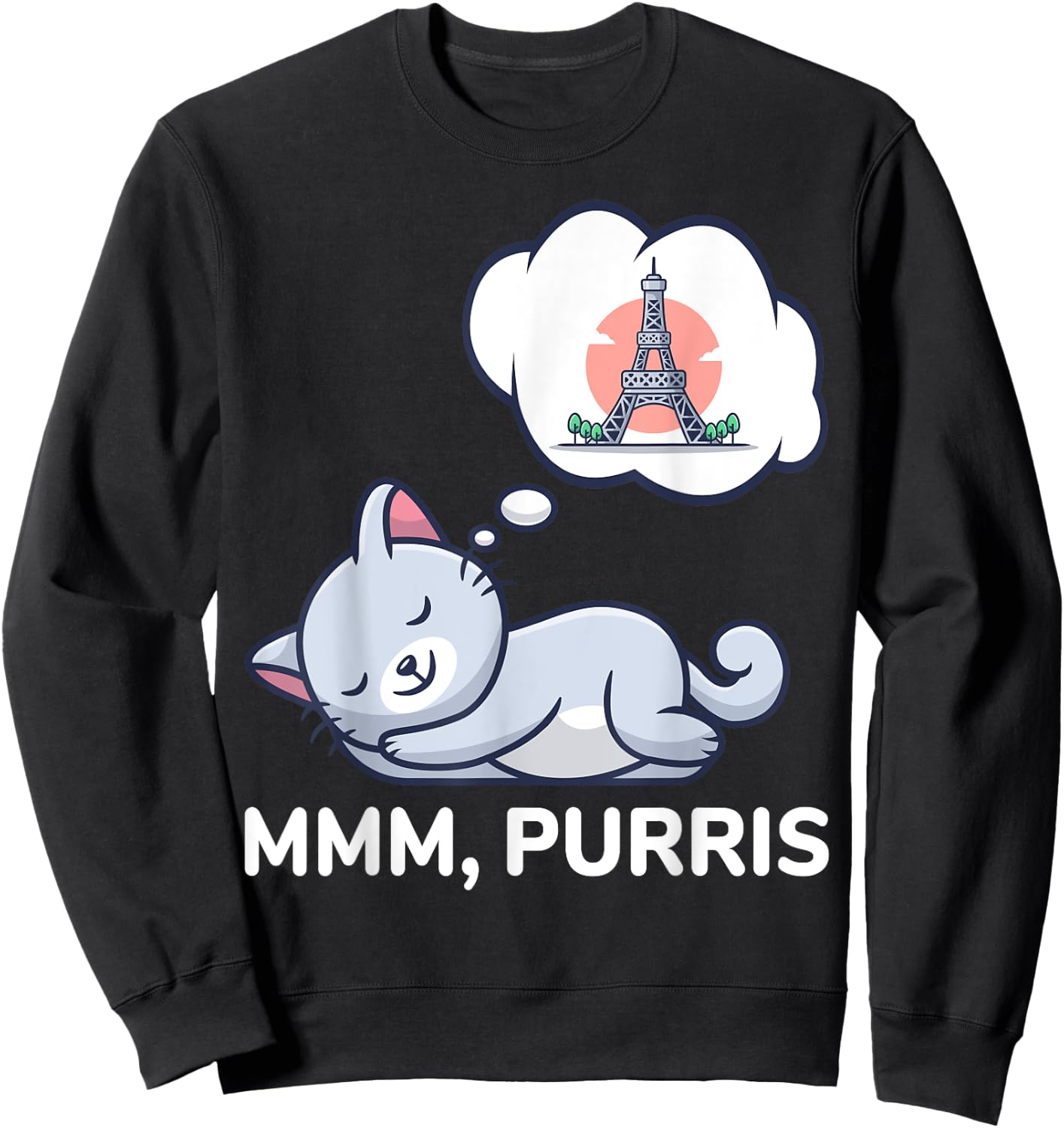 Funny Paris Cat Cute France Themed Gift Sweatshirt - Sweatshirt | Black