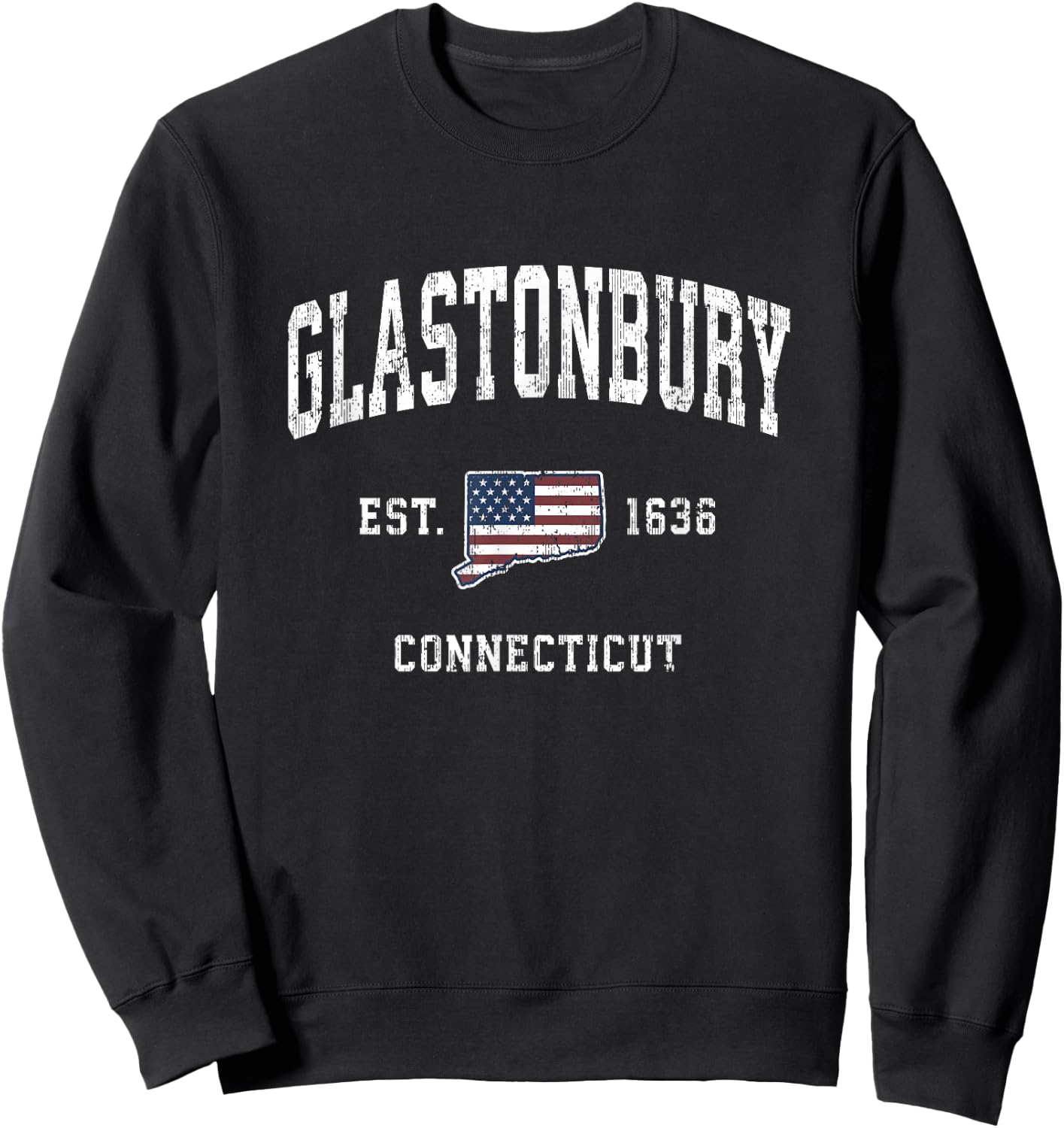 Glastonbury Connecticut CT Vintage American Flag Design Kids Men Sweatshirt - Sweatshirt | Black