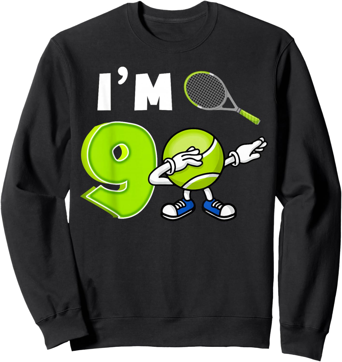 Cool I'm 9 Dabbing Tennis 9th Birthday Party 9 Years Old Sweatshirt - Sweatshirt | Black