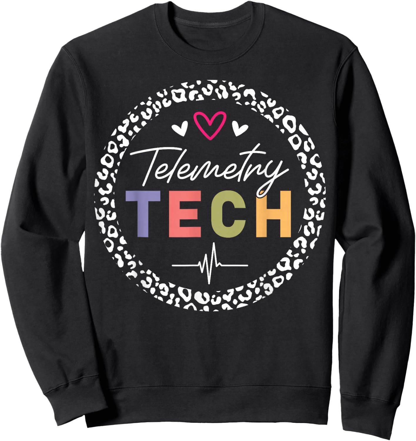 Telemetry Technician Heart Leopard Sweatshirt - Sweatshirt | Black