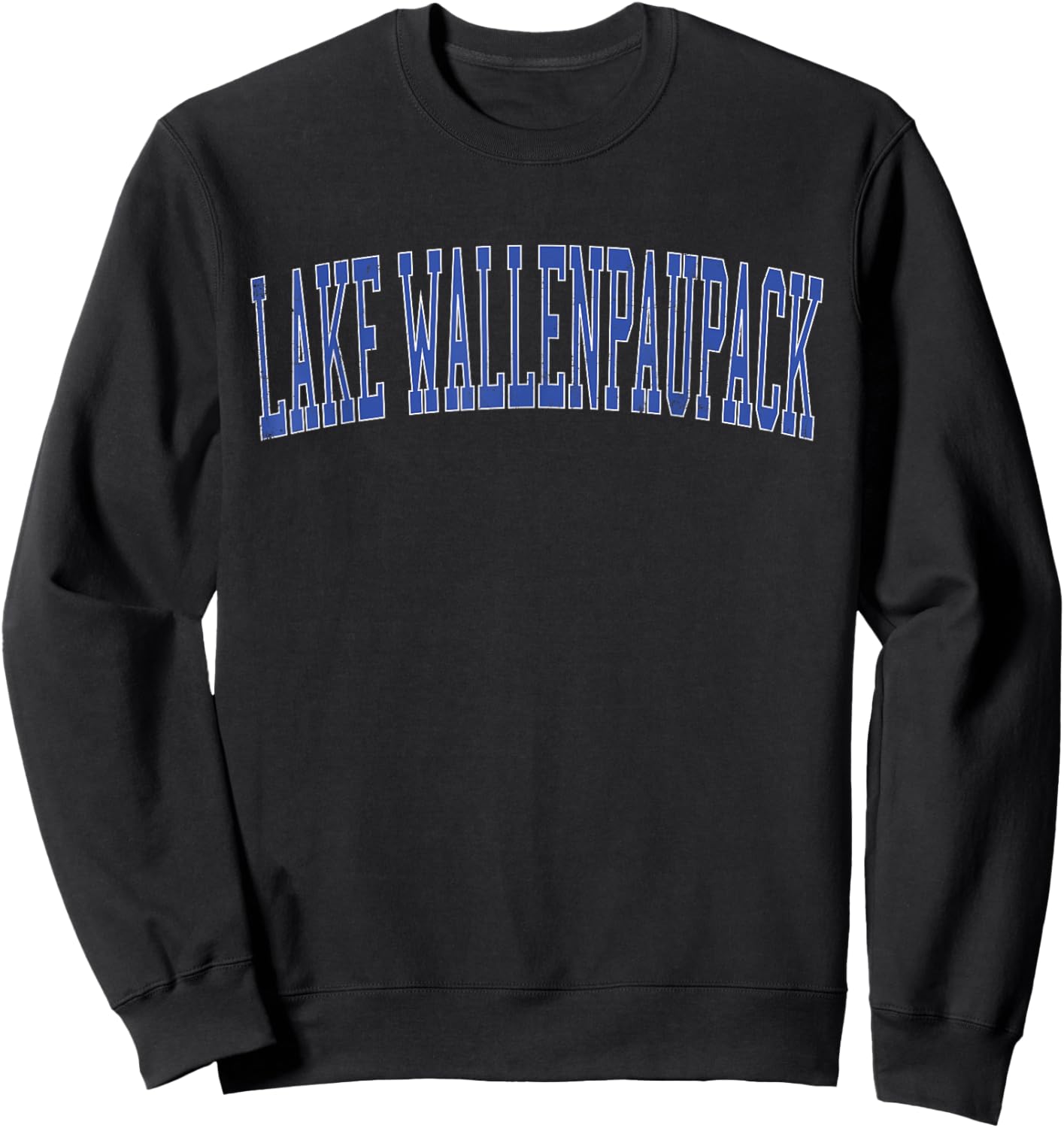 Vintage Lake Wallenpaupack Distressed Blue Varsity Style Sweatshirt - Sweatshirt | Black