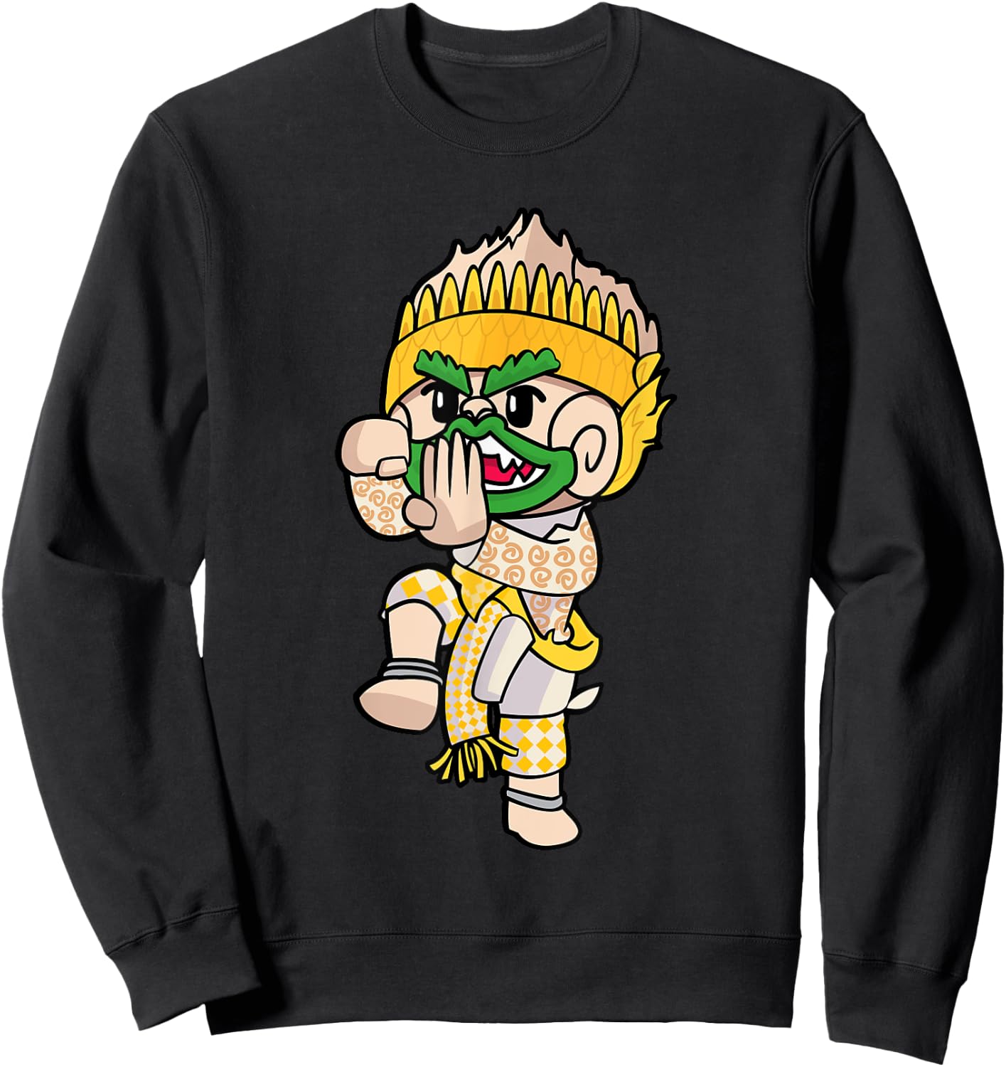 Cambodian Khmer Thai and Lao Hanuman Idol Monkey King Sweatshirt - Sweatshirt | Black