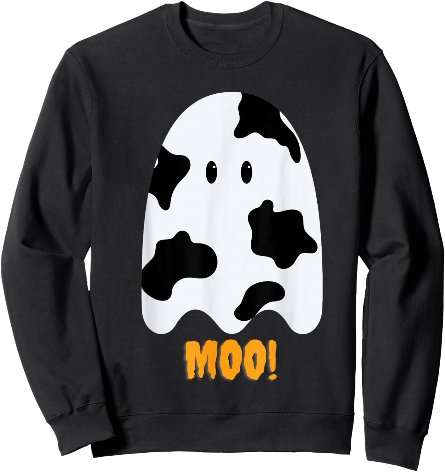 Moo! Cute Funny Cow Print Ghost Halloween Sweatshirt - Sweatshirt | Black