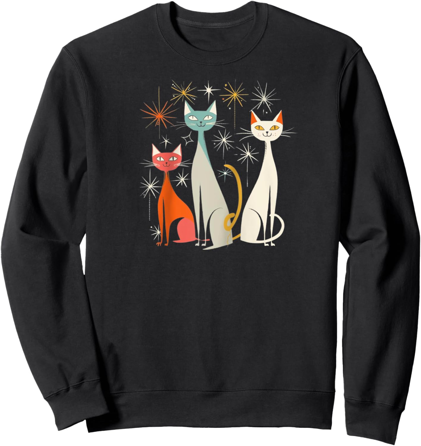 Vintage Retro Mid-Century Modern Look Cats 50s 60s Style Raglan Baseball Sweatshirt - Sweatshirt | Black