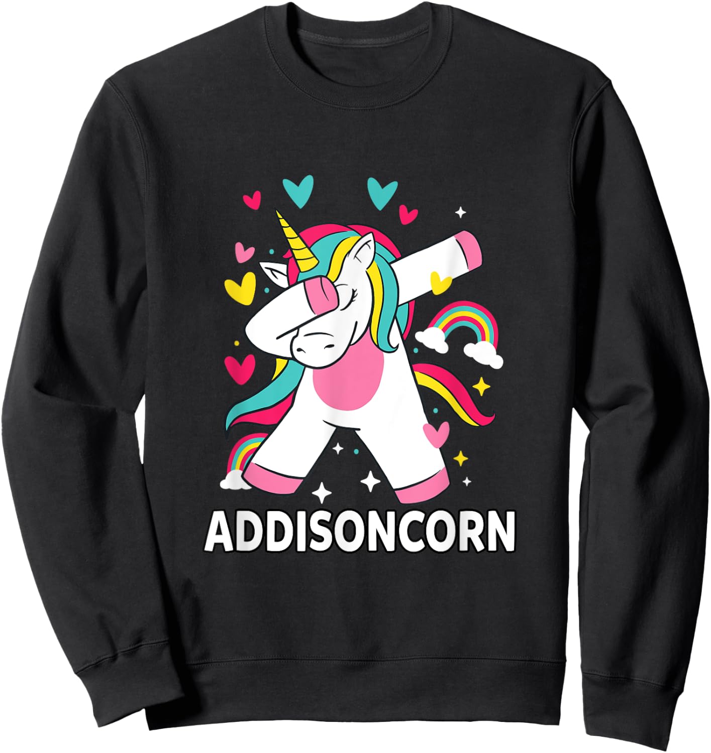 Addisoncorn Personalized Name Dabbing Unicorn Addison Sweatshirt - Sweatshirt | Black