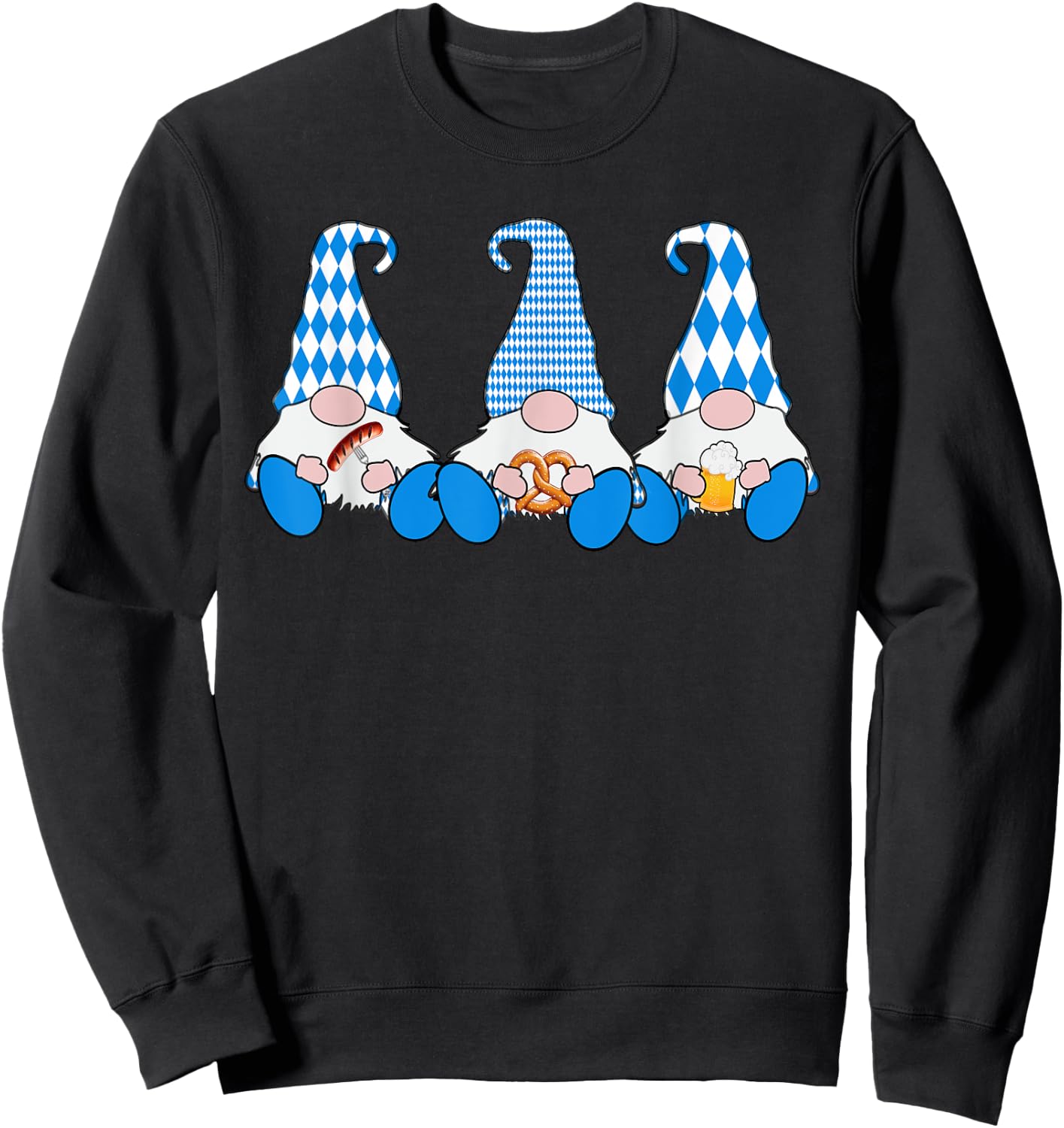 3 Octoberfest Gnomes Bavarian Flag German Gnomes Sweatshirt - Sweatshirt | Black