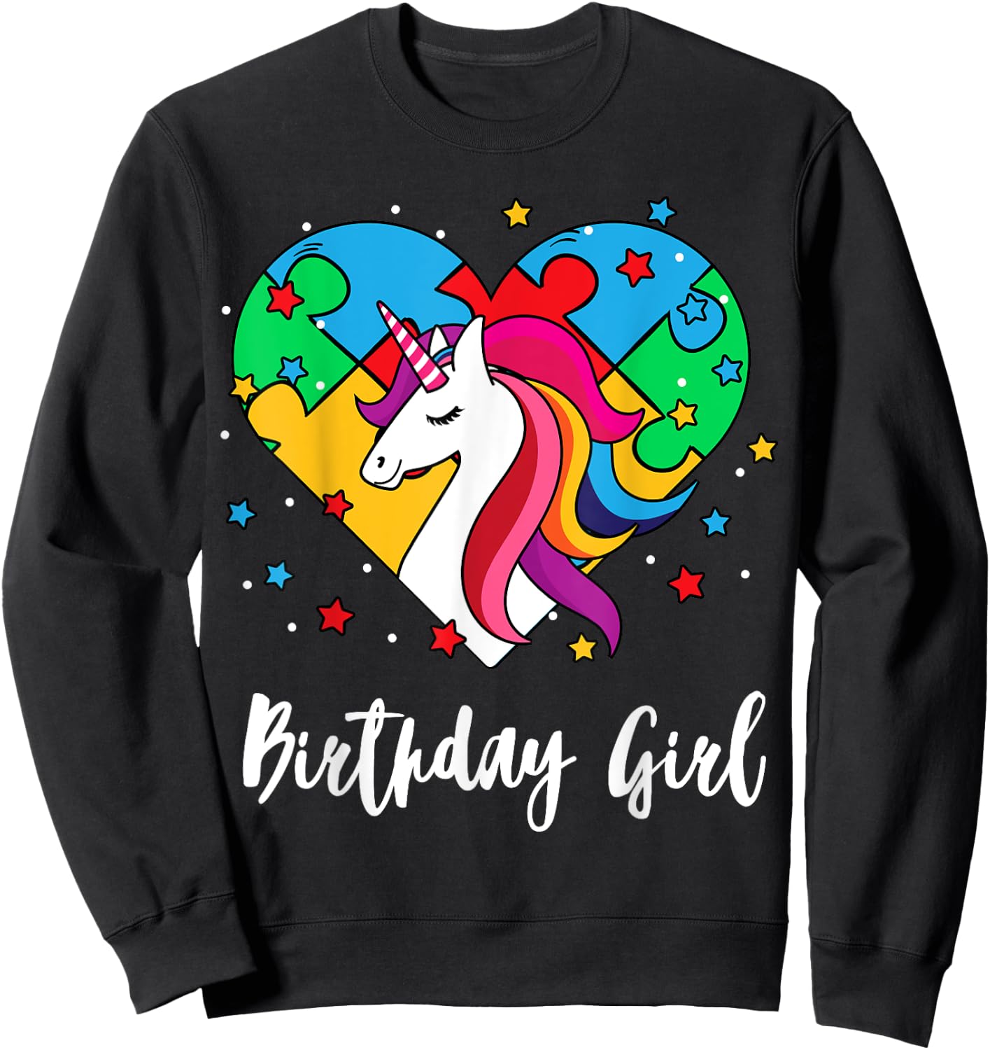 Unicorn Puzzle Heart Bday Girl Cool Autism Awareness Gift Sweatshirt - Sweatshirt | Black