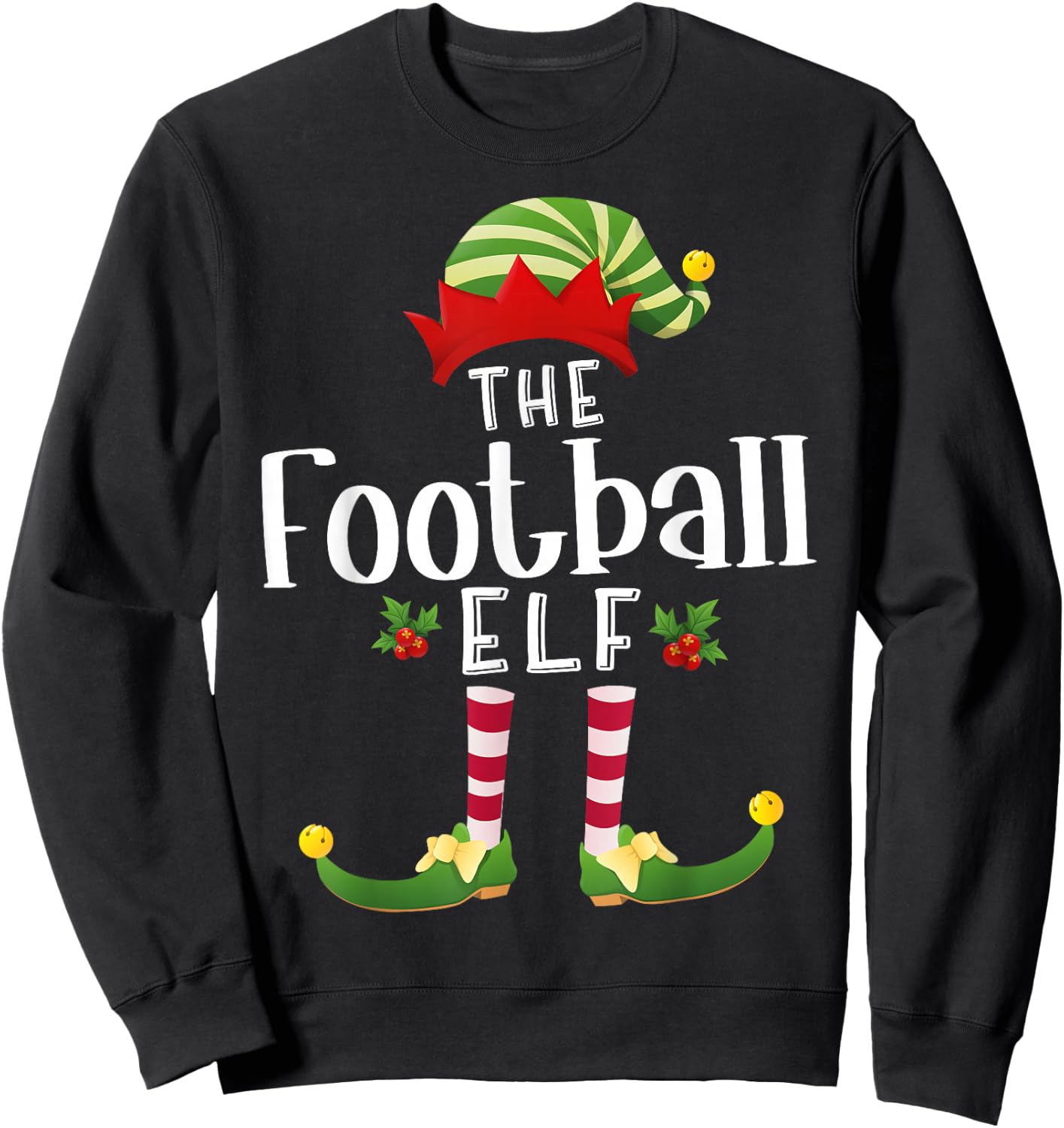 Football Christmas Elf Matching Pajama X-Mas Party Sweatshirt - Sweatshirt | Black