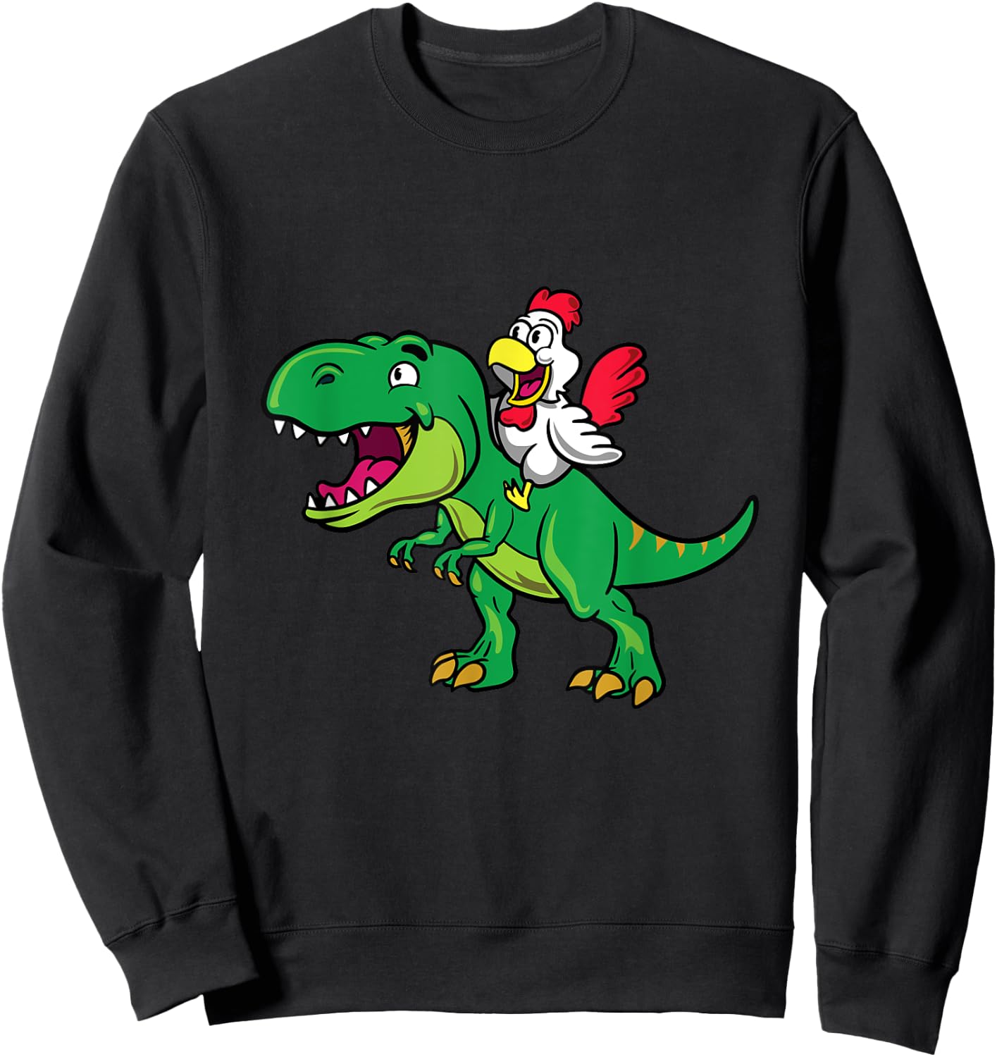 Chicken Lovers Gift Chicken Riding a Dinosaur for Kids Sweatshirt - Sweatshirt | Black