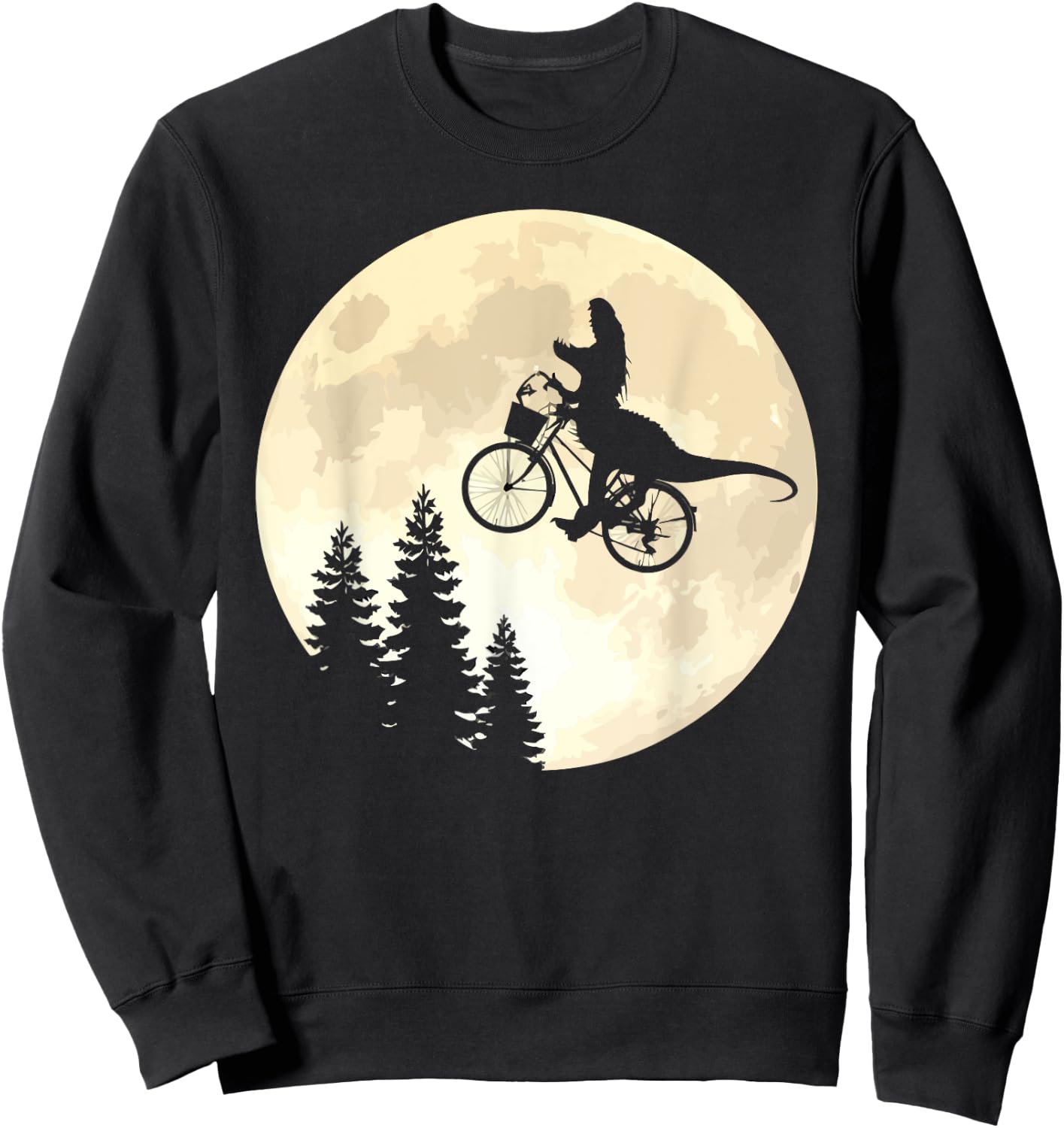 Funny T-Rex Cycling On A Bicycle to Moon Sweatshirt - Sweatshirt | Black