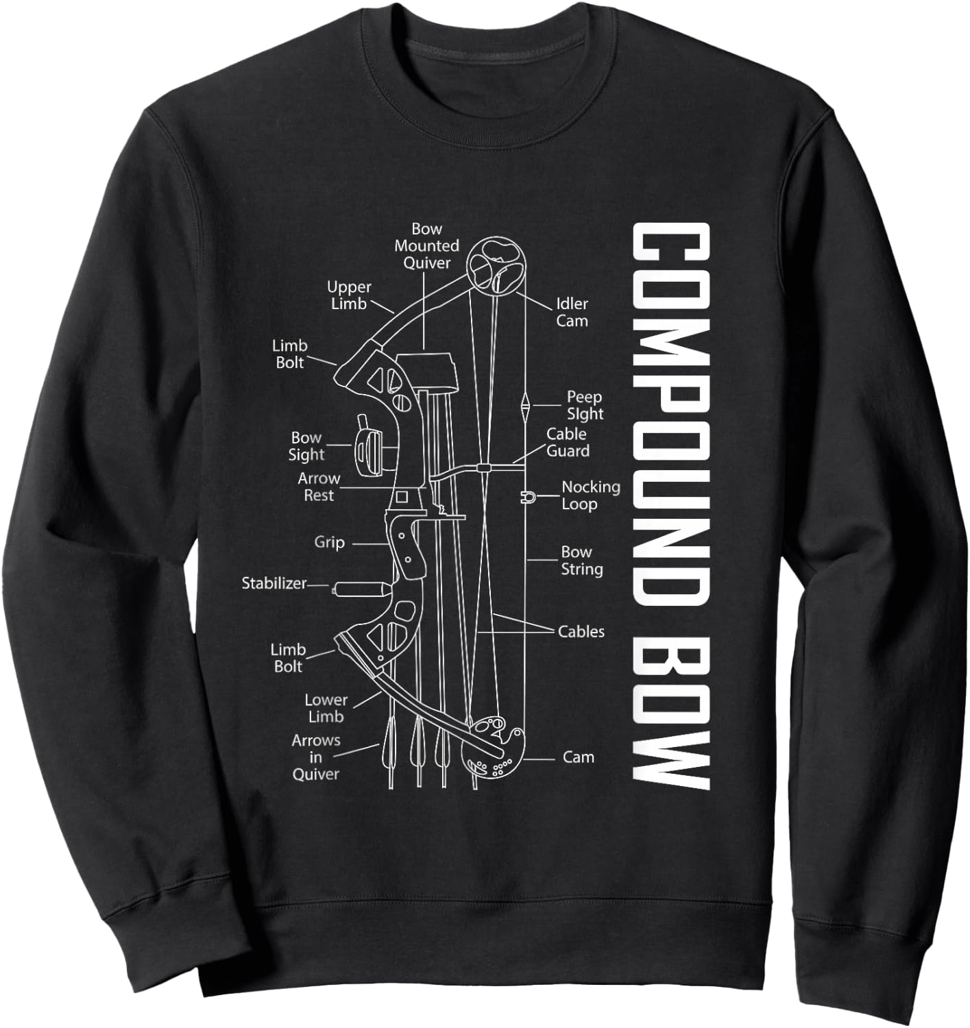Compound Bow Schematic Archery Blueprint Bow Hunting Sweatshirt - Sweatshirt | Black