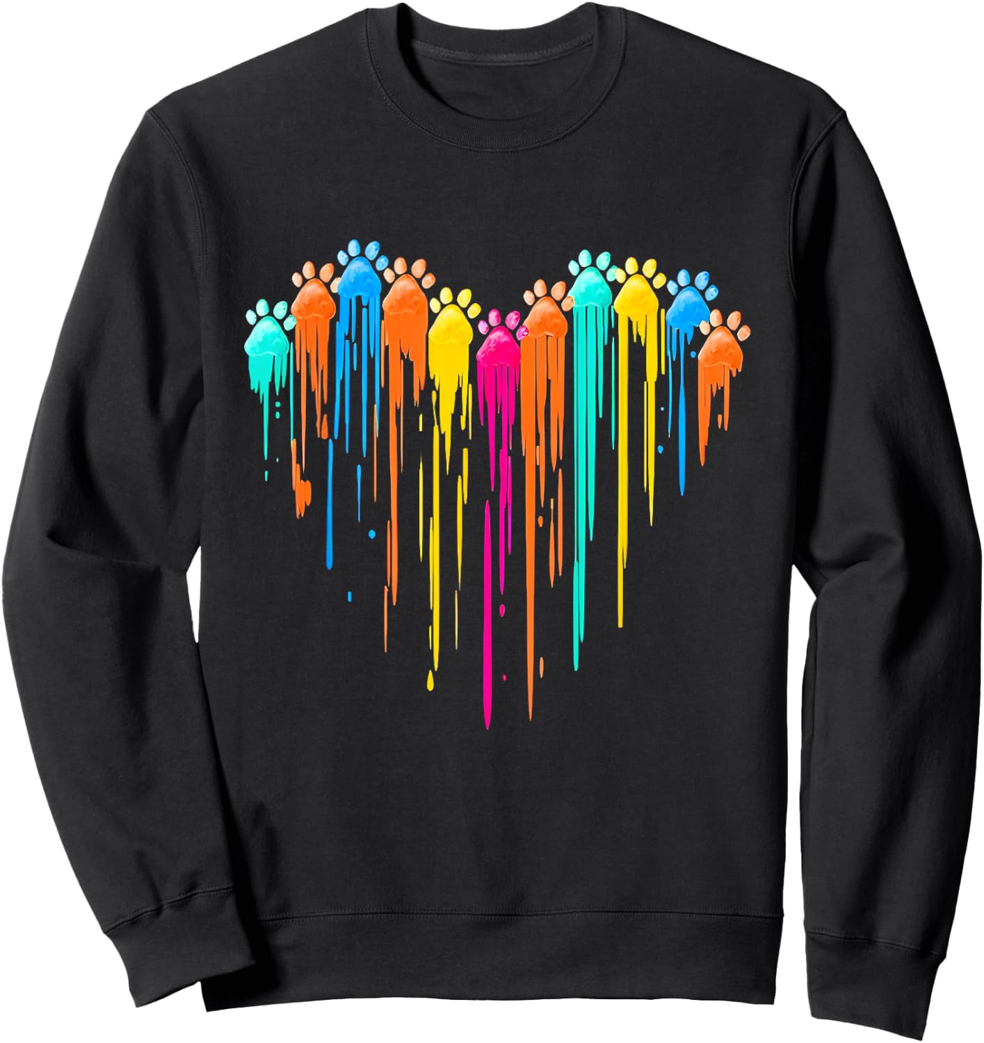 Colorful Dog Paw Heart Print Dad Mom Dog Lover Sweatshirt - Sweatshirt | Black