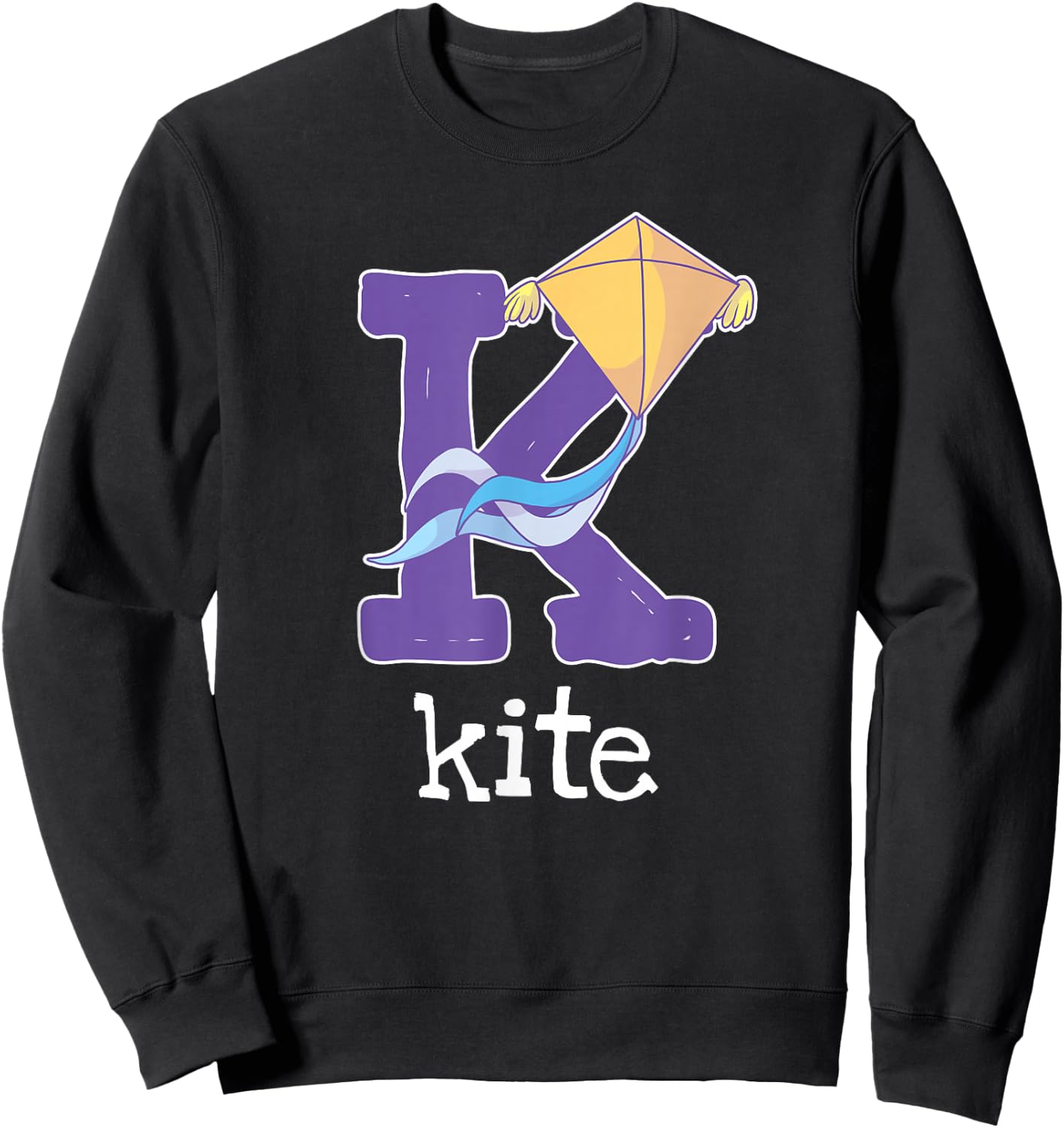 Kite Flying Alphabet Letter Kite Surfing Kids Sweatshirt - Sweatshirt | Black