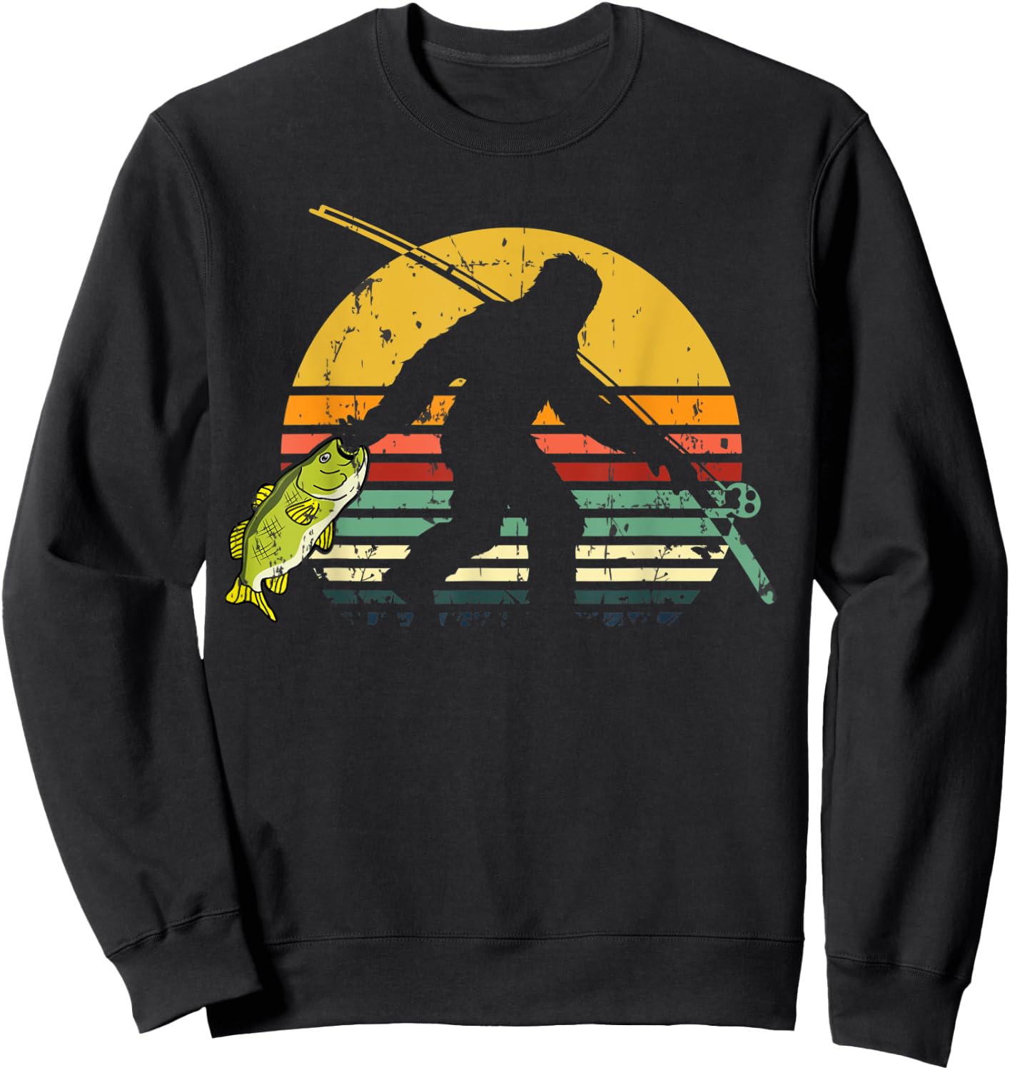 Funny Bass Fish Fishing Sasquatch Gift | Bigfoot Fisherman Sweatshirt - Sweatshirt | Black