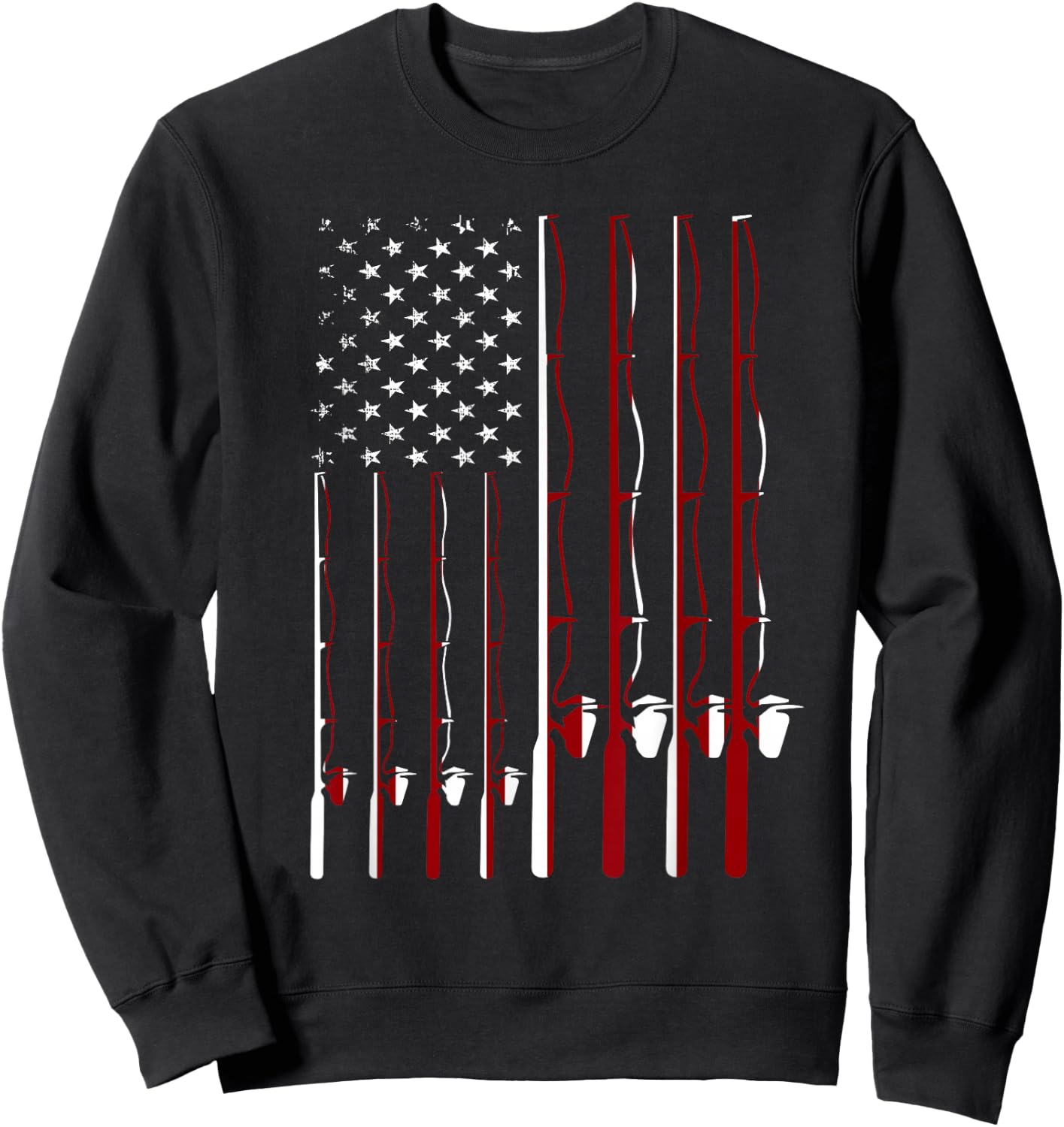 Fishing Pole American Flag 4th Of July Patriotic Men Women Sweatshirt - Sweatshirt | Black