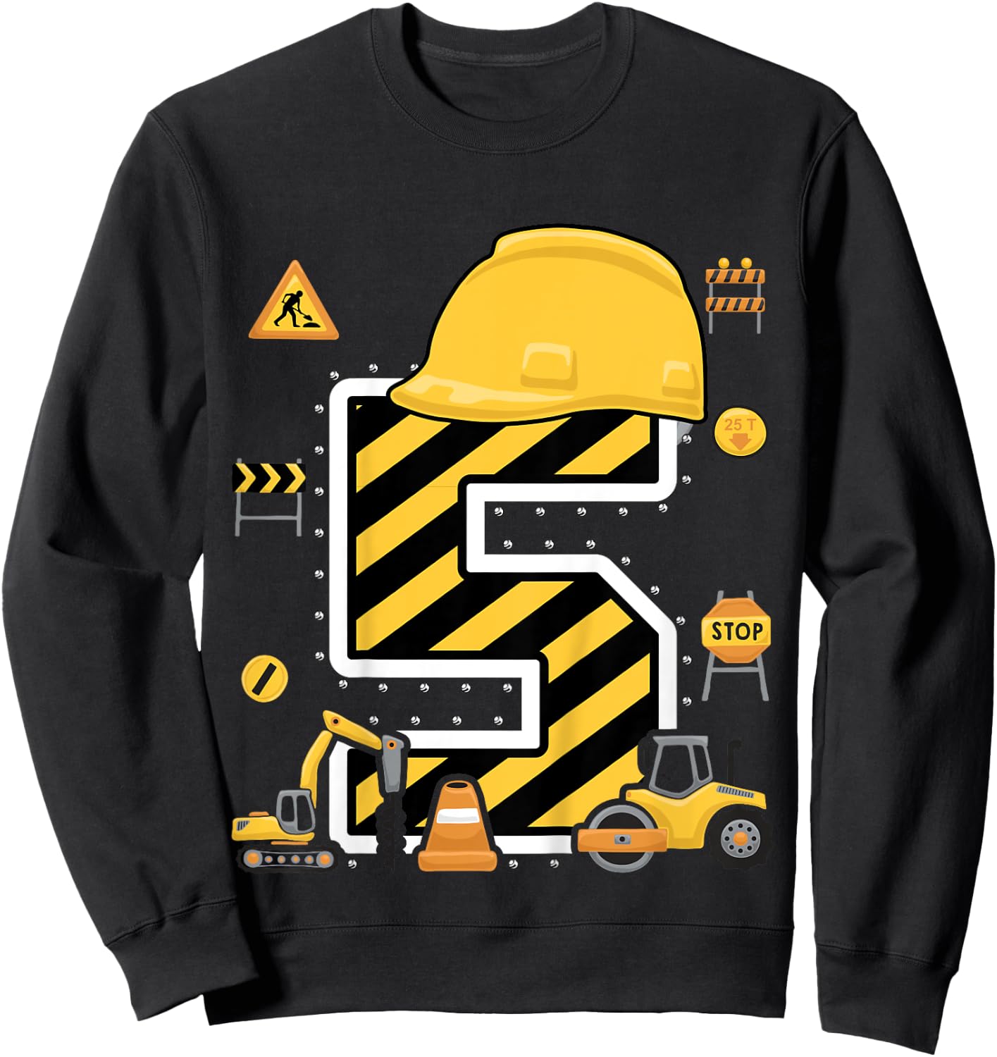 Construction Five Birthday Kids 5 Years Old 5th Birthday Sweatshirt - Sweatshirt | Black