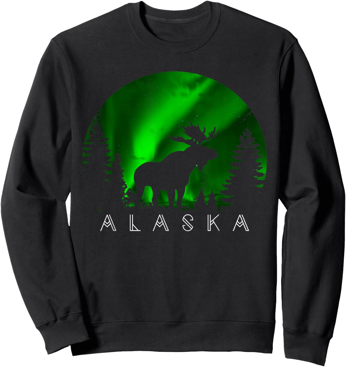Alaska Moose Aurora Borealis Alaskan Landscape Scene Sweatshirt - Sweatshirt | Black