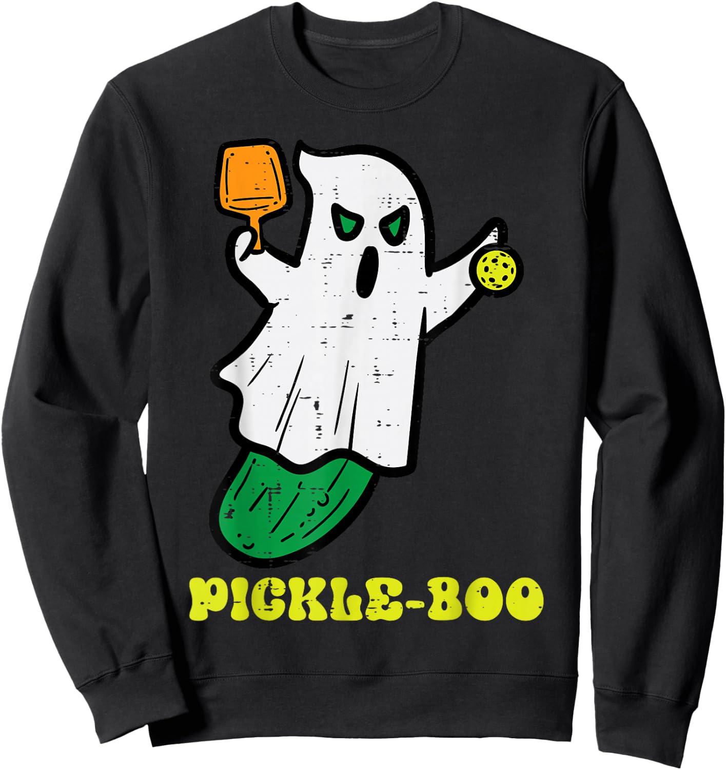 Halloween Pickleball Pickle Boo Ghost Costume Men Women Kids Sweatshirt - Sweatshirt | Black