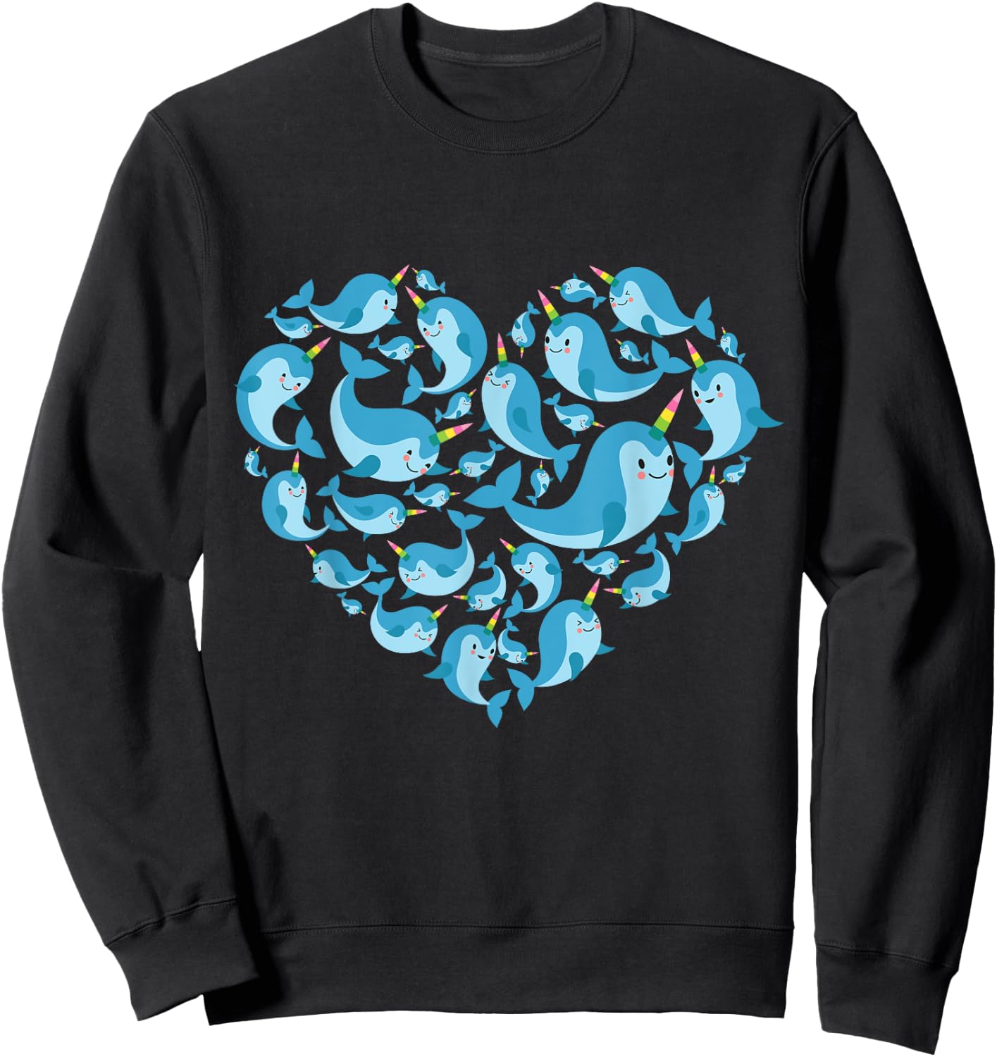 Narwhals lover heart gift women girls kids narwhal Sweatshirt - Sweatshirt | Black
