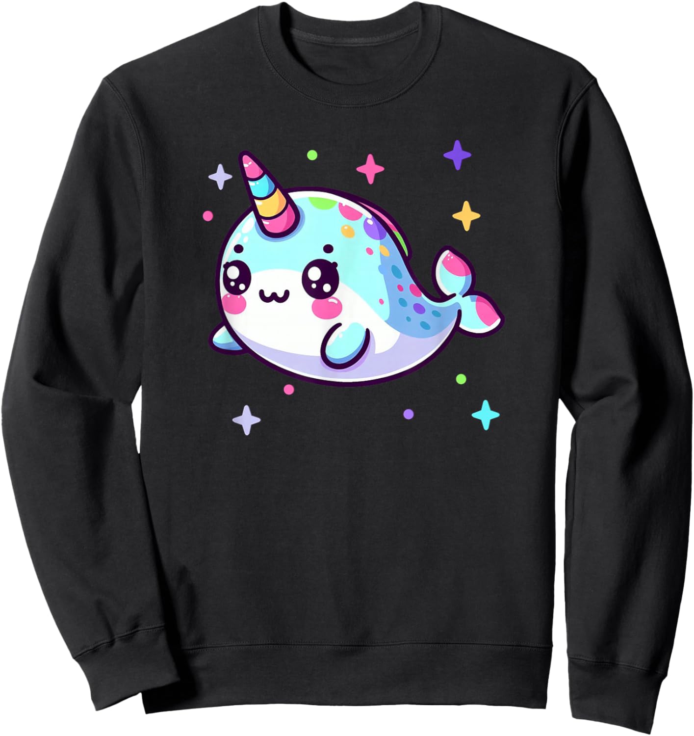 Cute Kawaii Narwhal Blue Pink Anime Sea Critter Fun Sweatshirt - Sweatshirt | Black