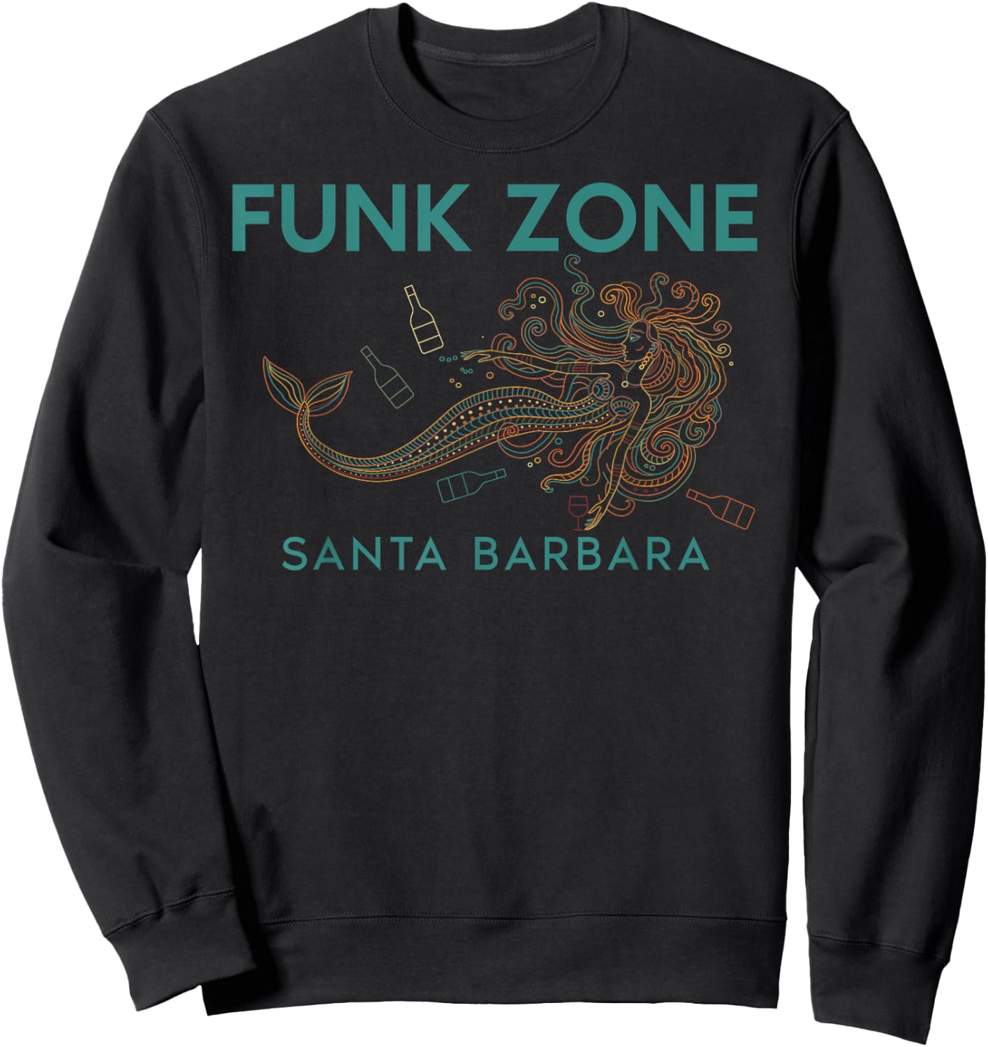 Funk Zone Santa Barbara Wine Drinking Mermaid Sweatshirt - Sweatshirt | Black