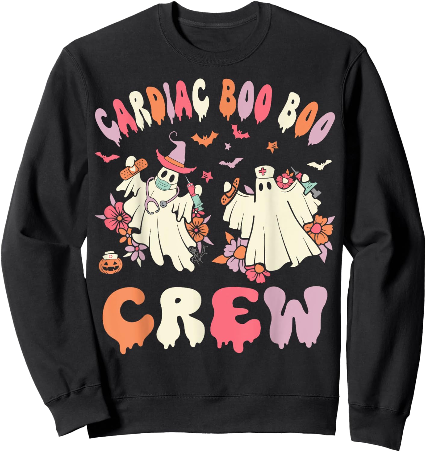 Cardiac Boo Crew Ghost Cardiology Nurse Halloween Women Sweatshirt - Sweatshirt | Black