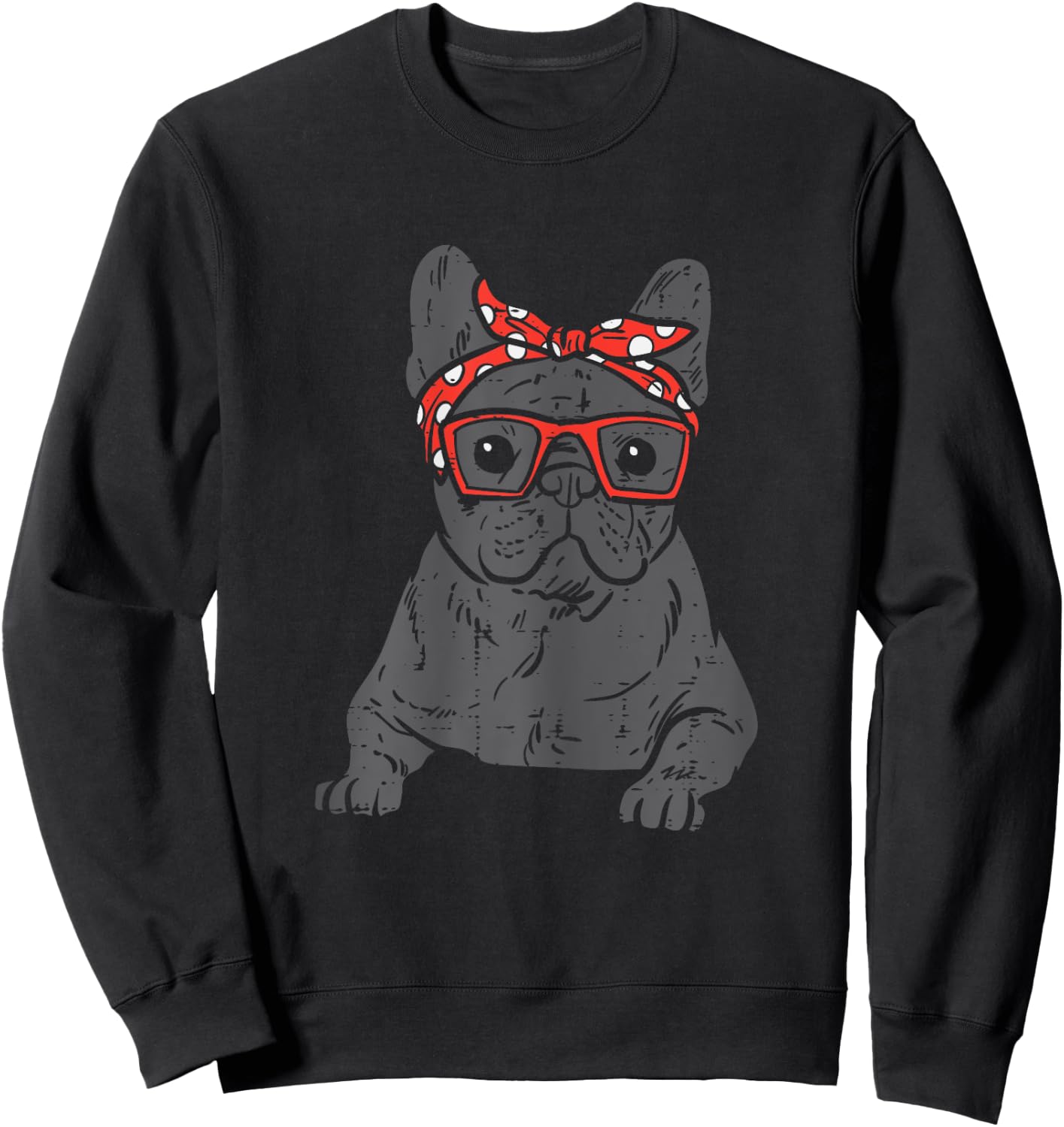 French Bulldog Polka Dot Headband Bandana Frenchie Dog Gift Women Kids Sweatshirt - Sweatshirt | Black