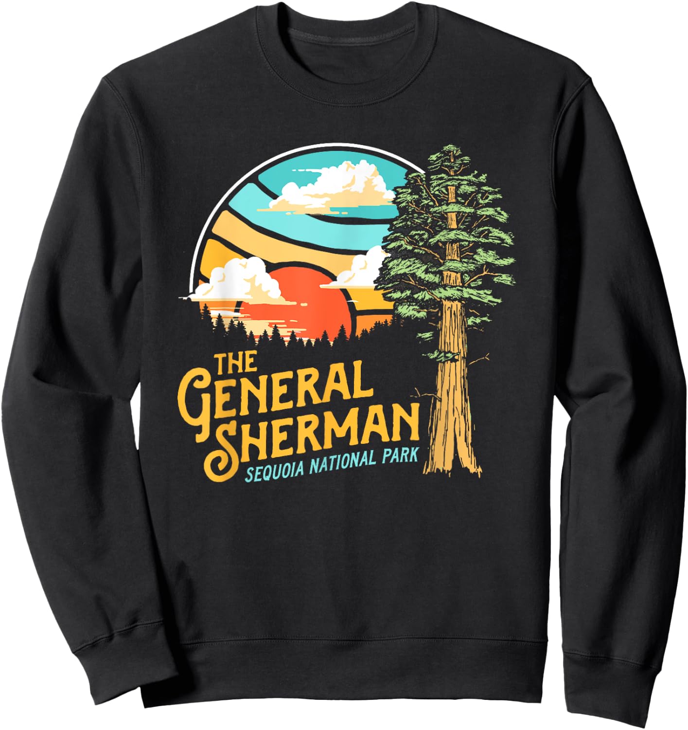 Vintage General Sherman Sequoia National Park Retro Graphic Sweatshirt - Sweatshirt | Black