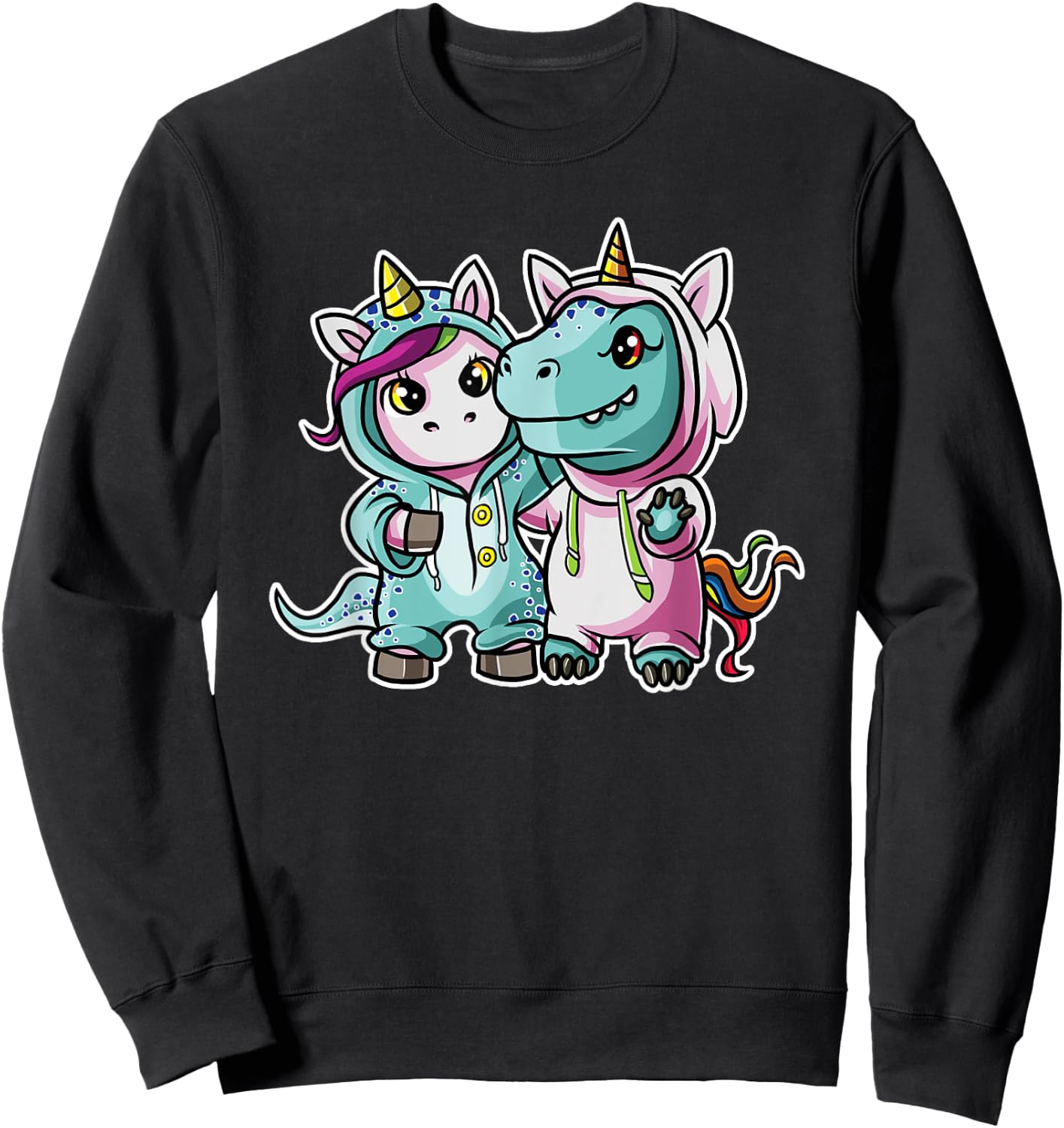 Unicorn T-Rex Best Friends Dinosaur Costume Sweatshirt - Sweatshirt | Black