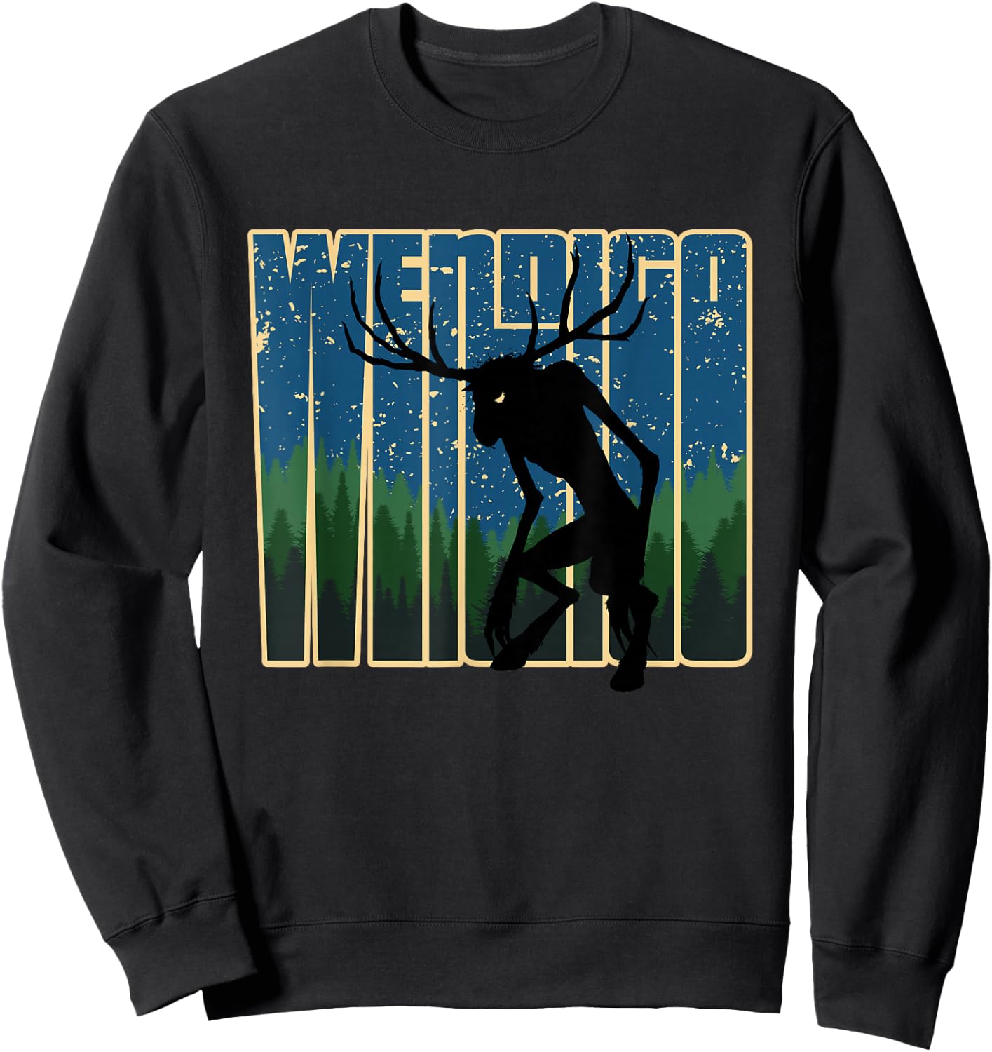 Retro Wendigo - Original Skinwalker Cryptid Spirit Artwork Sweatshirt - Sweatshirt | Black