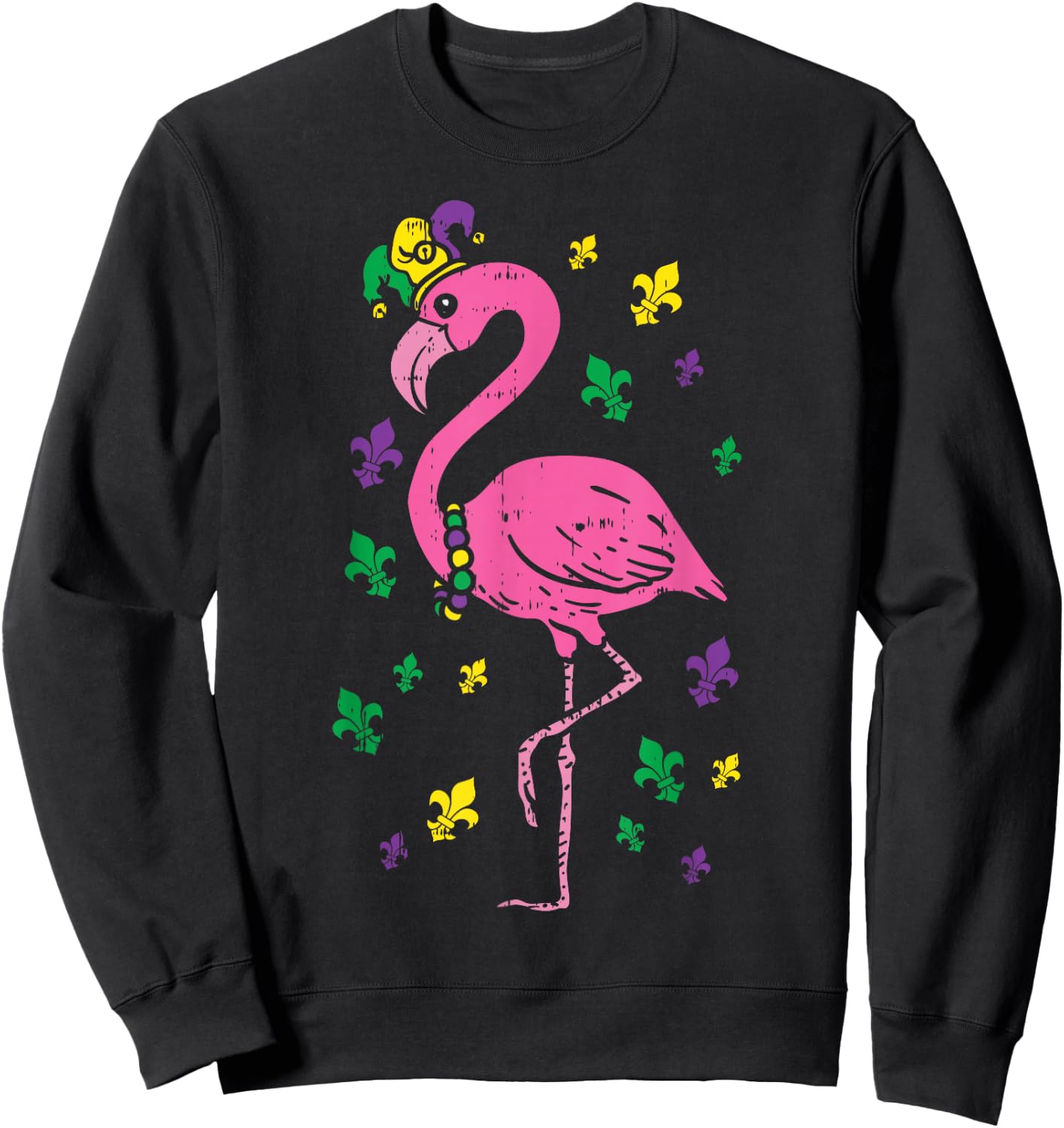 Jester Pink Flamingo Bird Animal Cute Mardi Gras Carnival Sweatshirt - Sweatshirt | Black