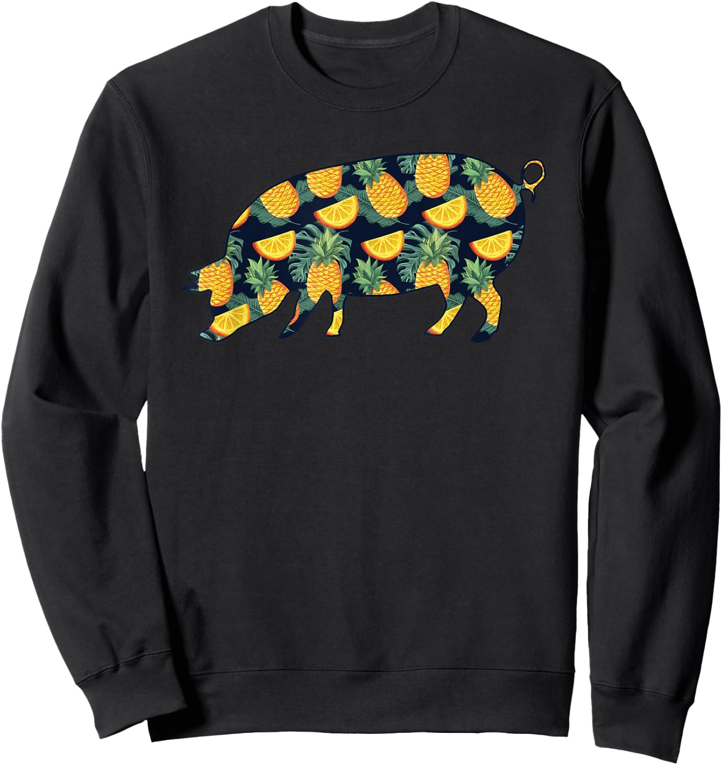 Pineapple Hawaiian Pig Women Men Print Boar Pork Girl Gift Sweatshirt - Sweatshirt | Black