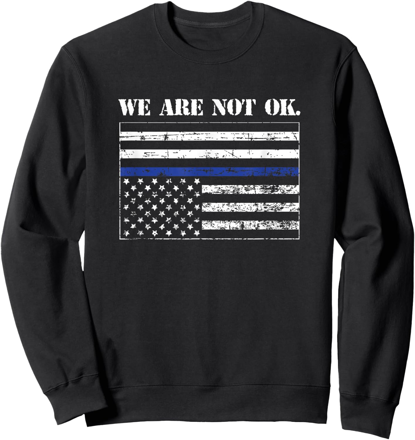 Upside Down Blue Line Flag in Distress Sweatshirt - Sweatshirt | Black