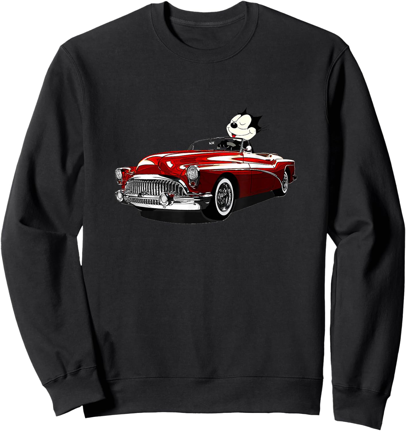 Felix Old-Skool Cat Drives Retro Red Lowrider Convertible Sweatshirt - Sweatshirt | Black