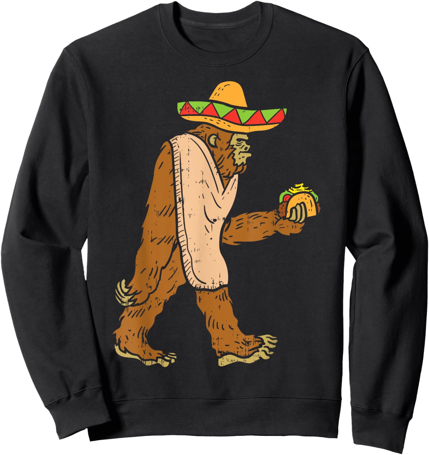 Mexican Bigfoot Sombrero Taco El Squatcho Fun Cinco De Mayo Sweatshirt - Sweatshirt | Black