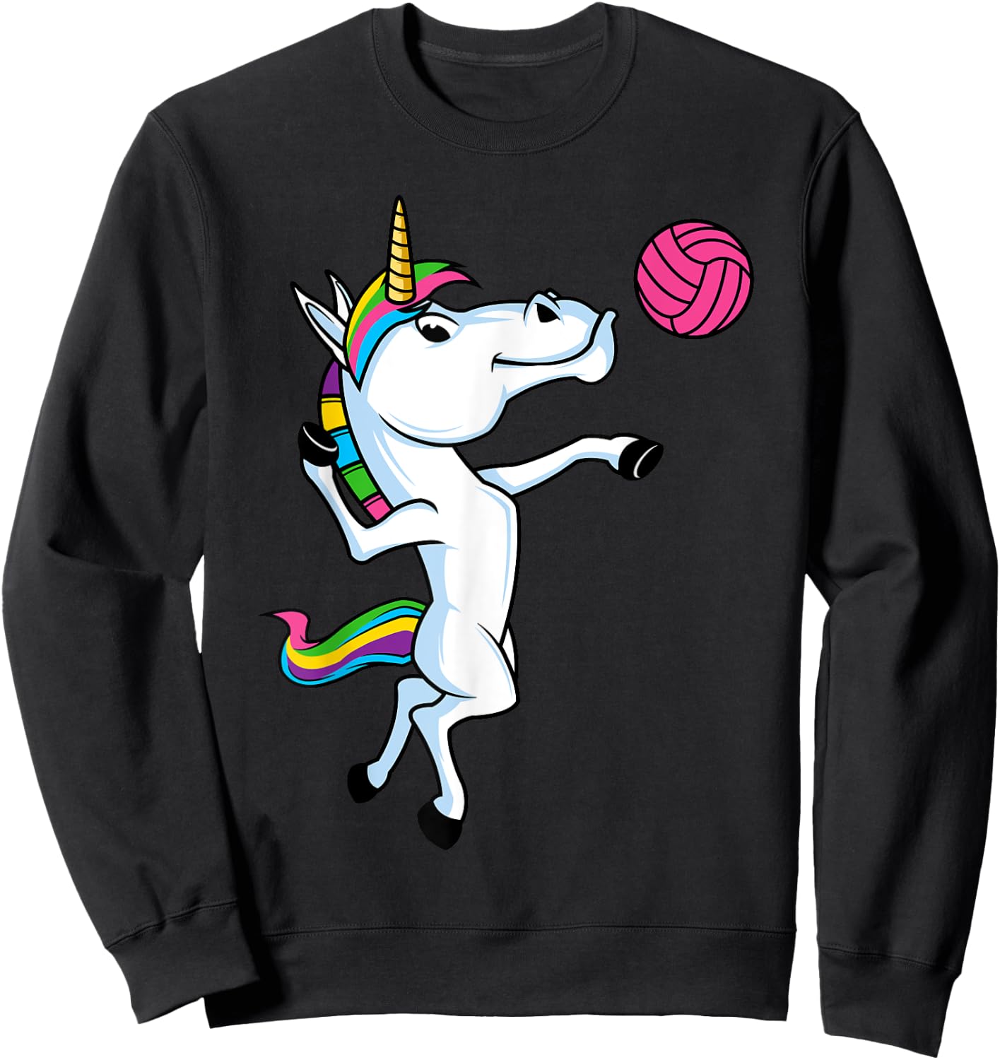 Funny Unicorn Sports Volleyball Magical Ball Player Athlete Sweatshirt - Sweatshirt | Black